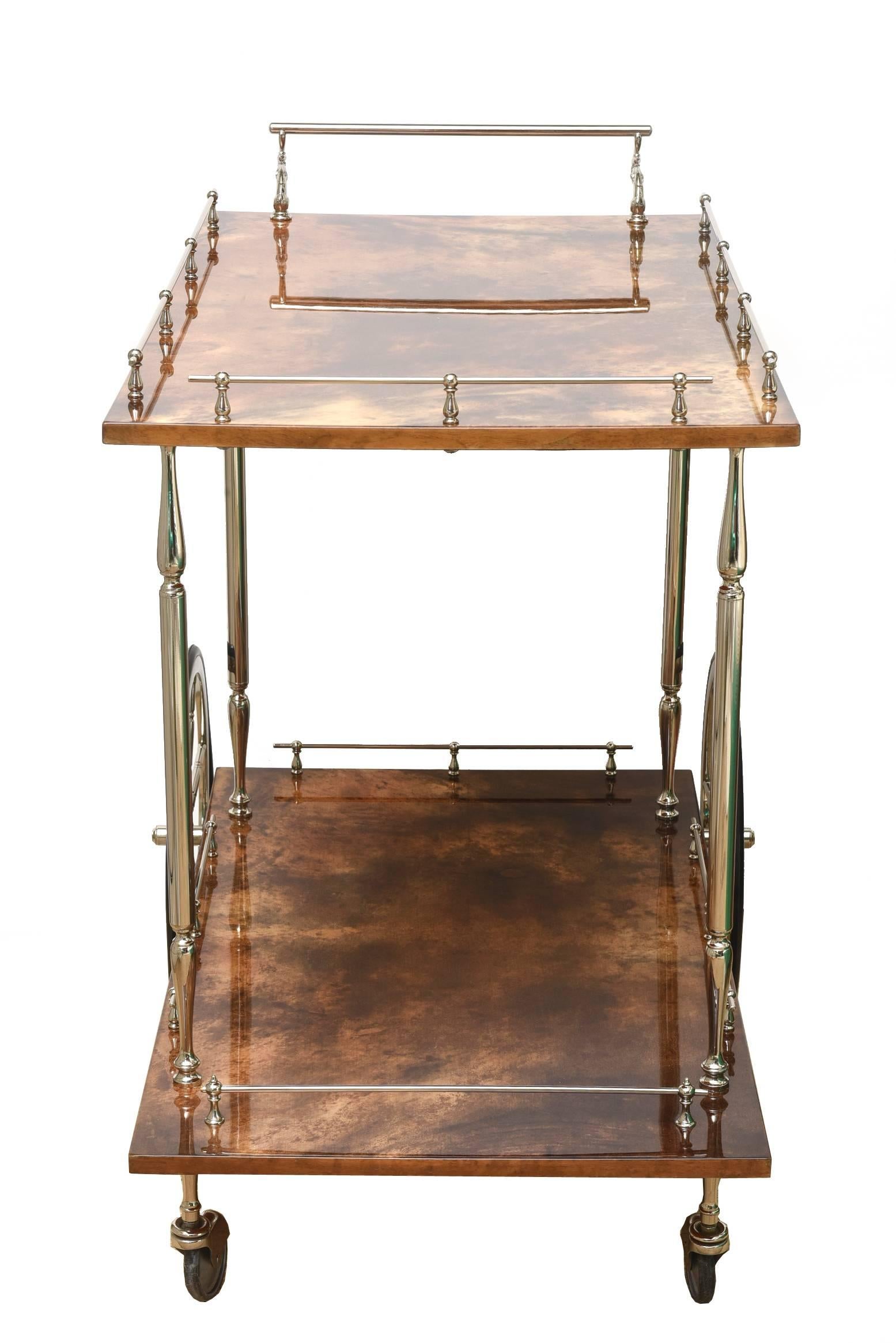 Mid-20th Century Aldo Tura Lacquered Goatskin & Nickel Silver Bar Cart Trolly Mid-Century Modern