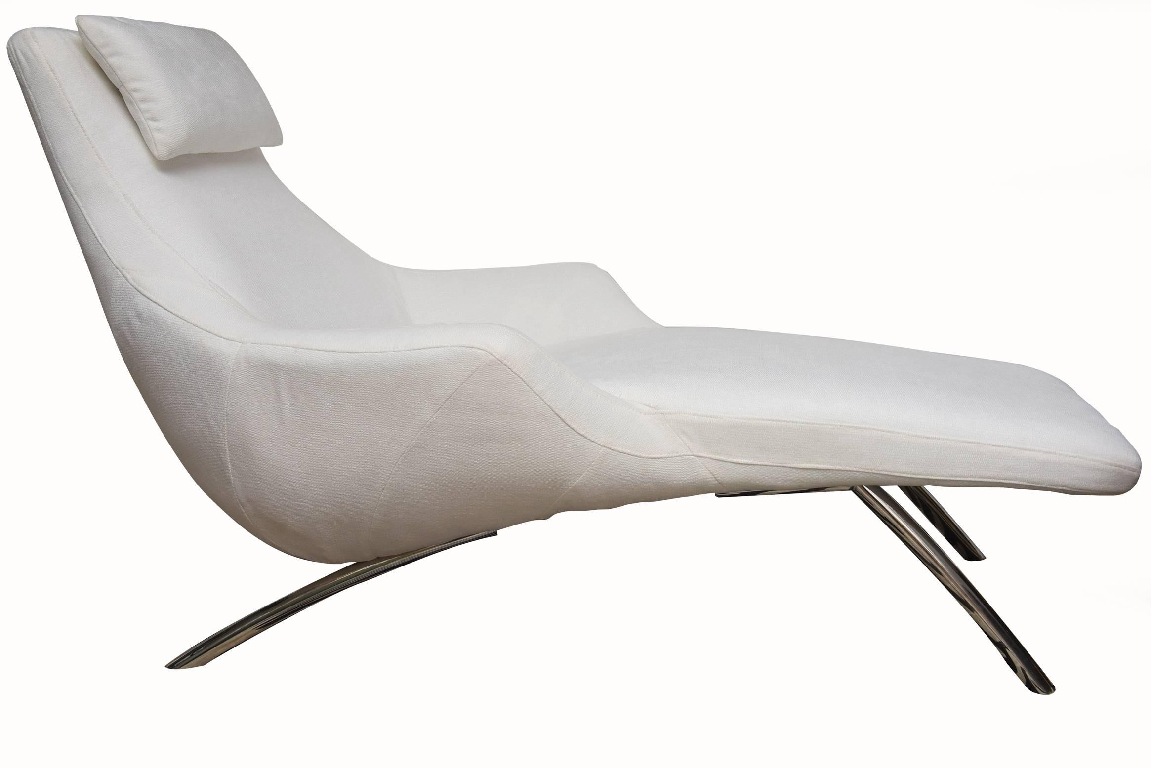 Late 20th Century Moderne Sculptural Stainless Steel and Upholstered Kagan Style Chaise Lounge