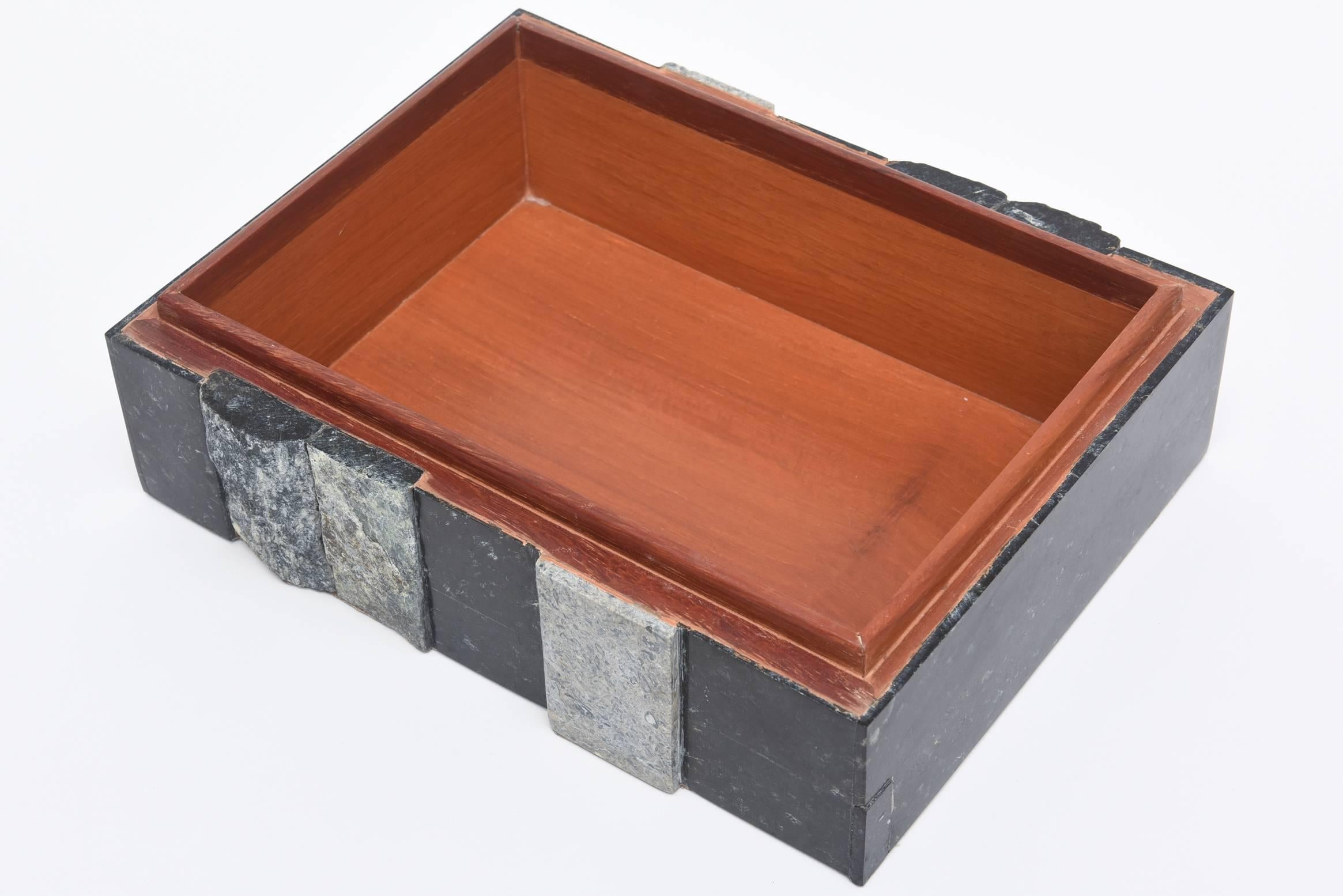American Textural Polished and Unpolished Stone and Wood Large Sculptural Box