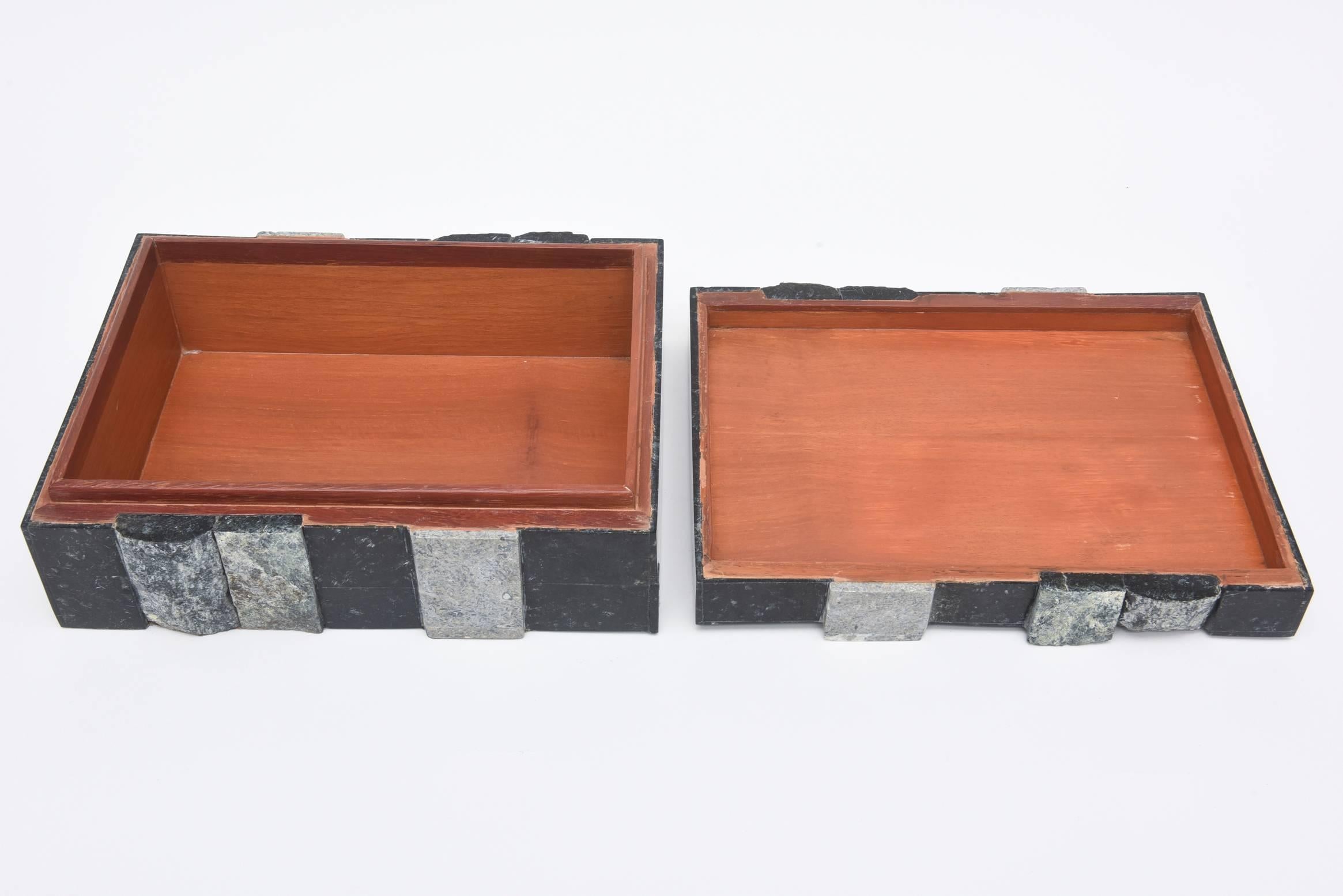 Late 20th Century Textural Polished and Unpolished Stone and Wood Large Sculptural Box