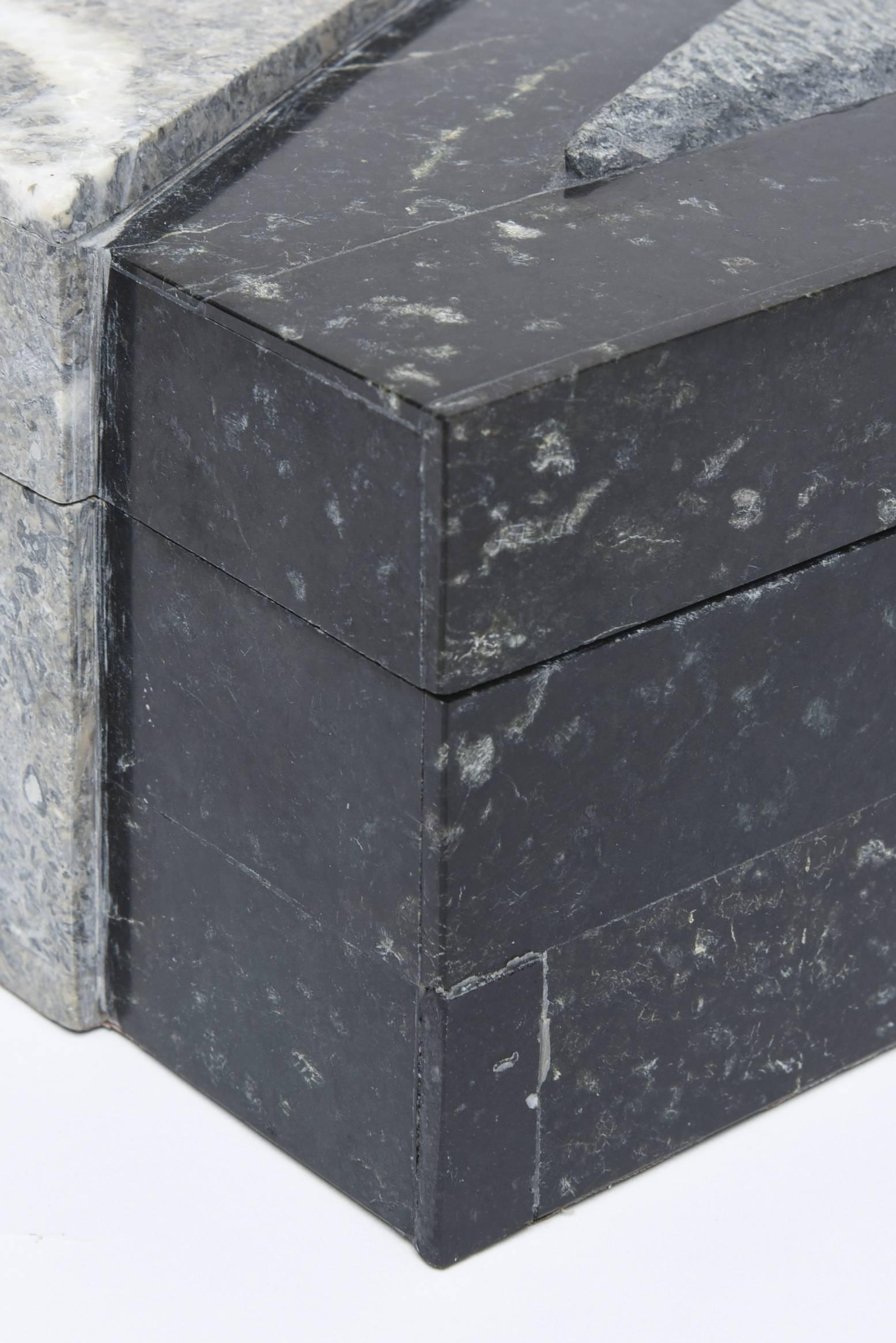 Textural Polished and Unpolished Stone and Wood Large Sculptural Box 3