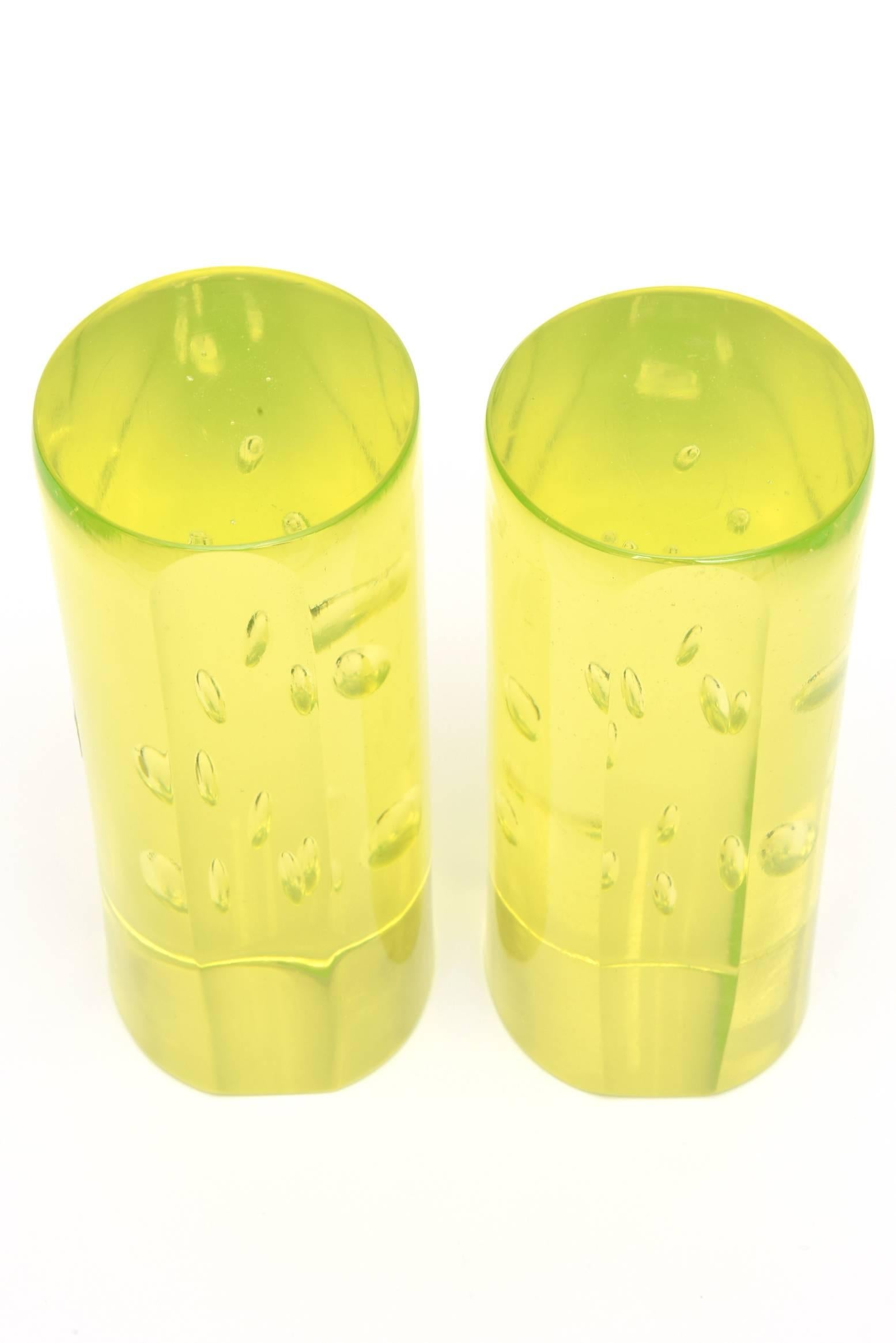Murano Cenedese Chartreuse Yellow Bullecante Glass Bookends Pair of Vintage Rare In Good Condition In North Miami, FL