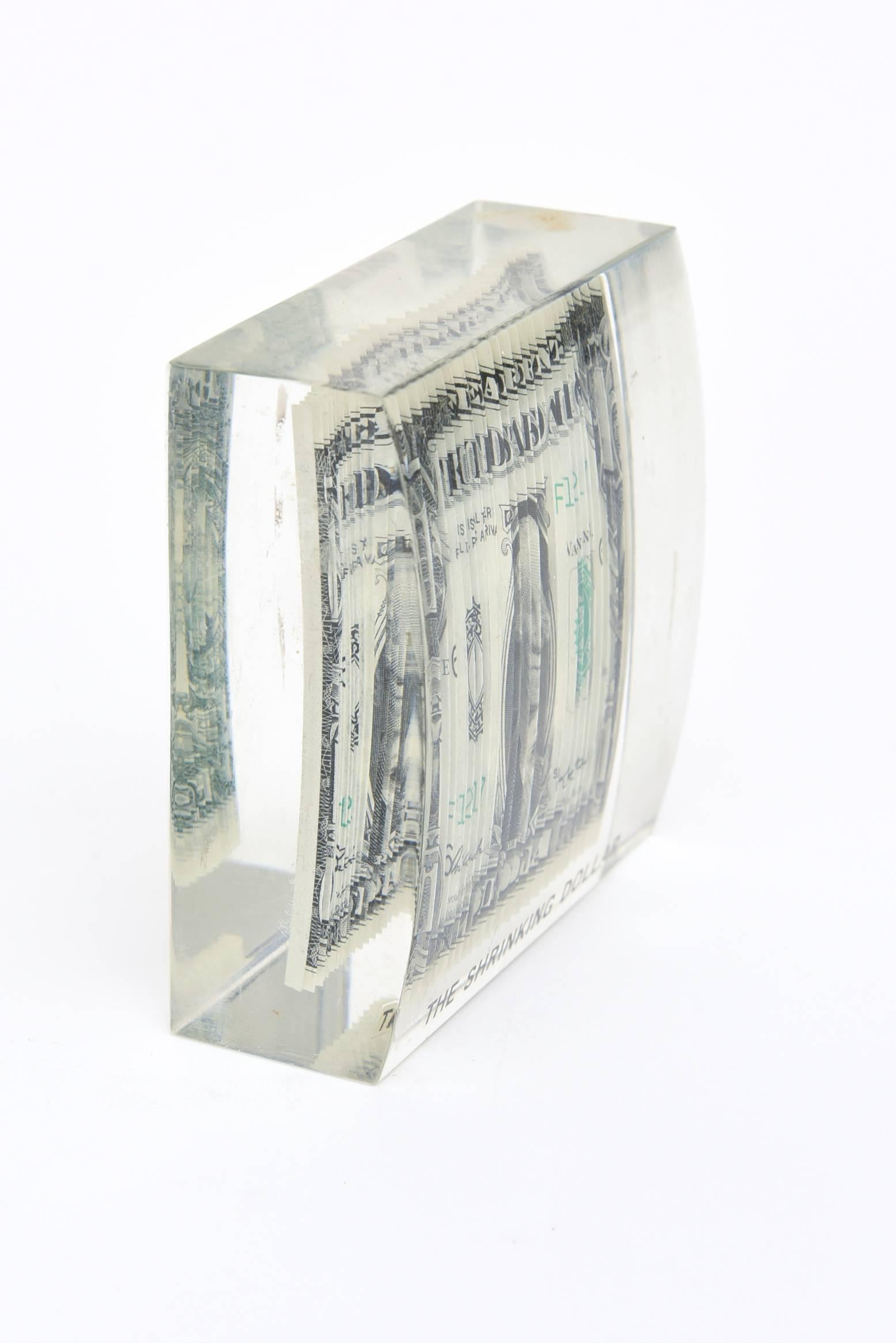 Mid-Century Modern Shrinking Dollar Lucite Pop Sculpture/Paperweight