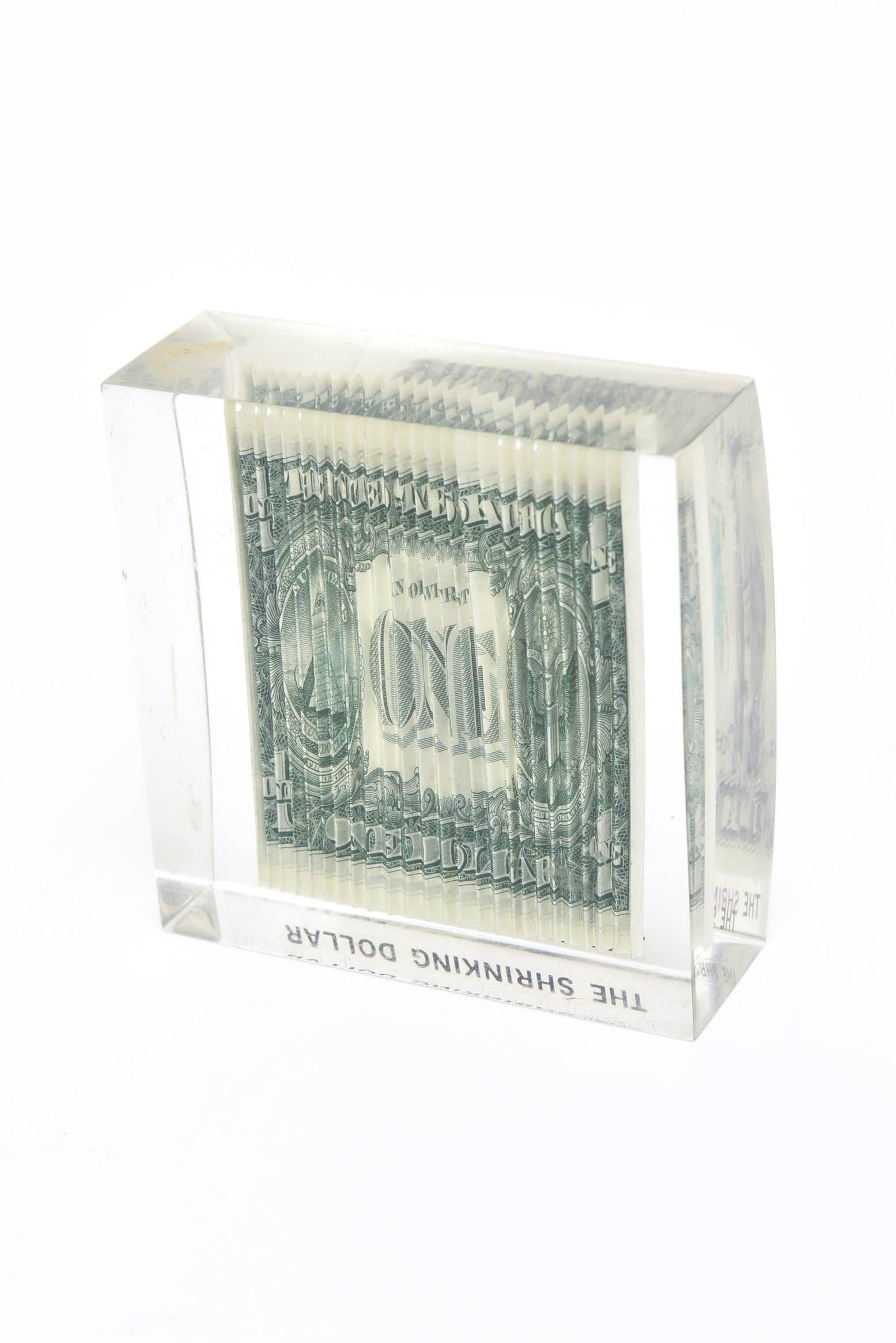 American Shrinking Dollar Lucite Pop Sculpture/Paperweight