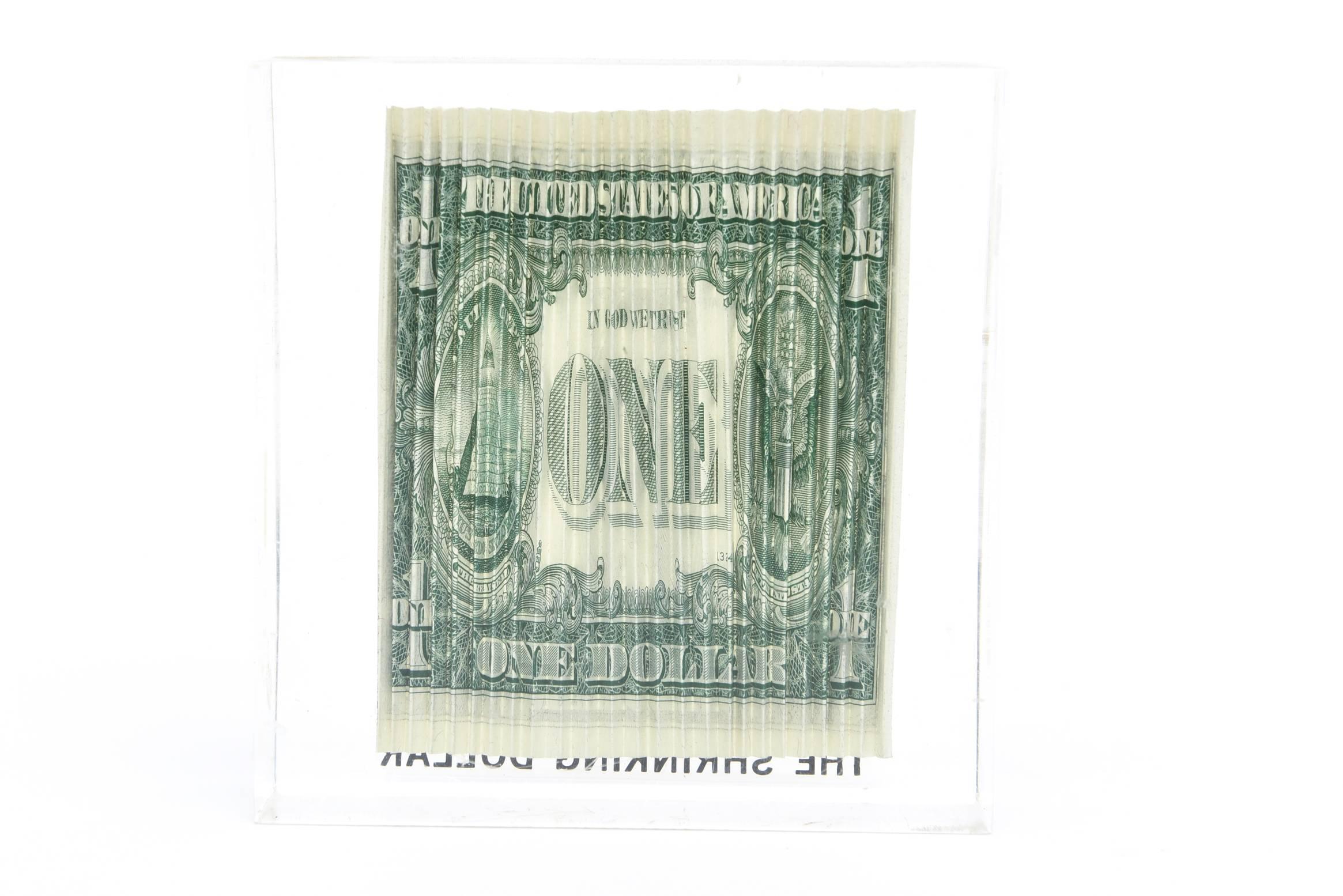 Shrinking Dollar Lucite Pop Sculpture/Paperweight In Good Condition In North Miami, FL