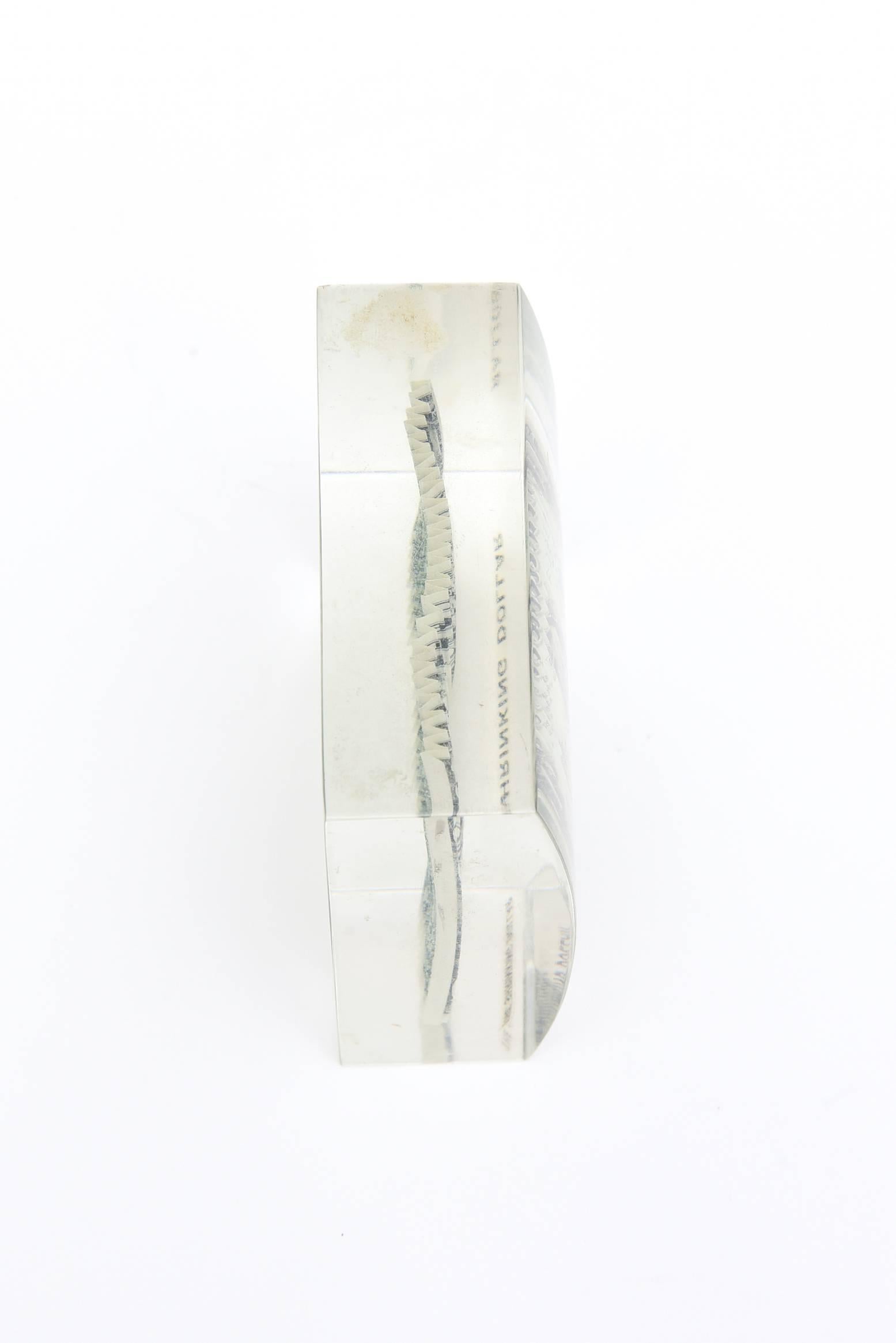 Shrinking Dollar Lucite Pop Sculpture/Paperweight 1