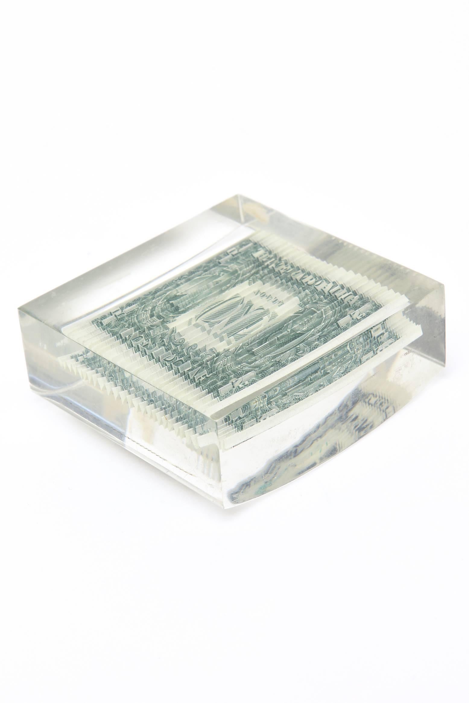 Shrinking Dollar Lucite Pop Sculpture/Paperweight 2