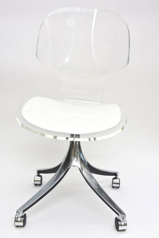 Vintage Lucite/Chrome/White Vinyl Desk/Vanity Chair at 1stDibs