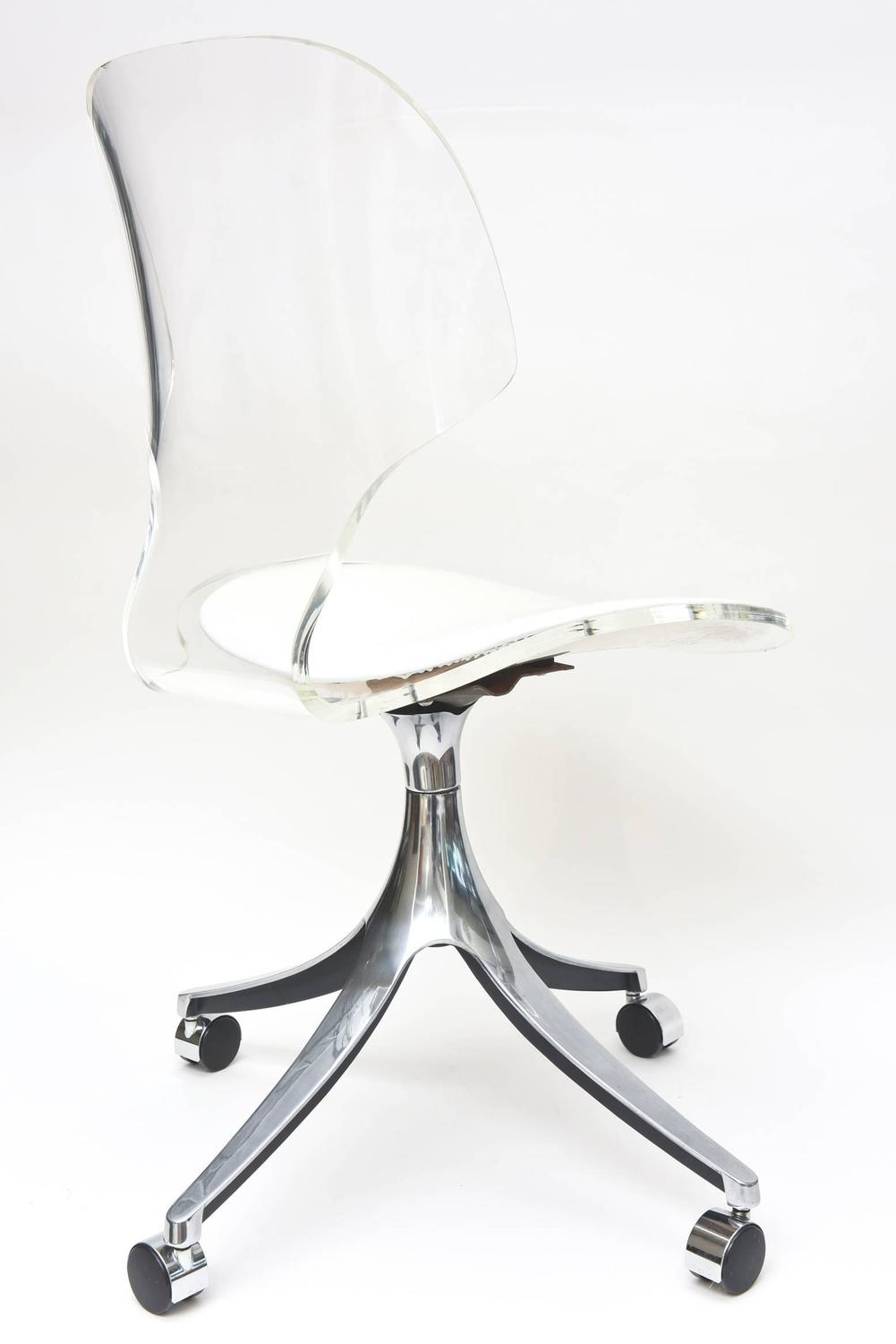 Vintage Lucite/Chrome/White Vinyl Desk/Vanity Chair at 1stdibs
