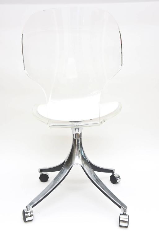 Vintage Lucite/Chrome/White Vinyl Desk/Vanity Chair at 1stDibs