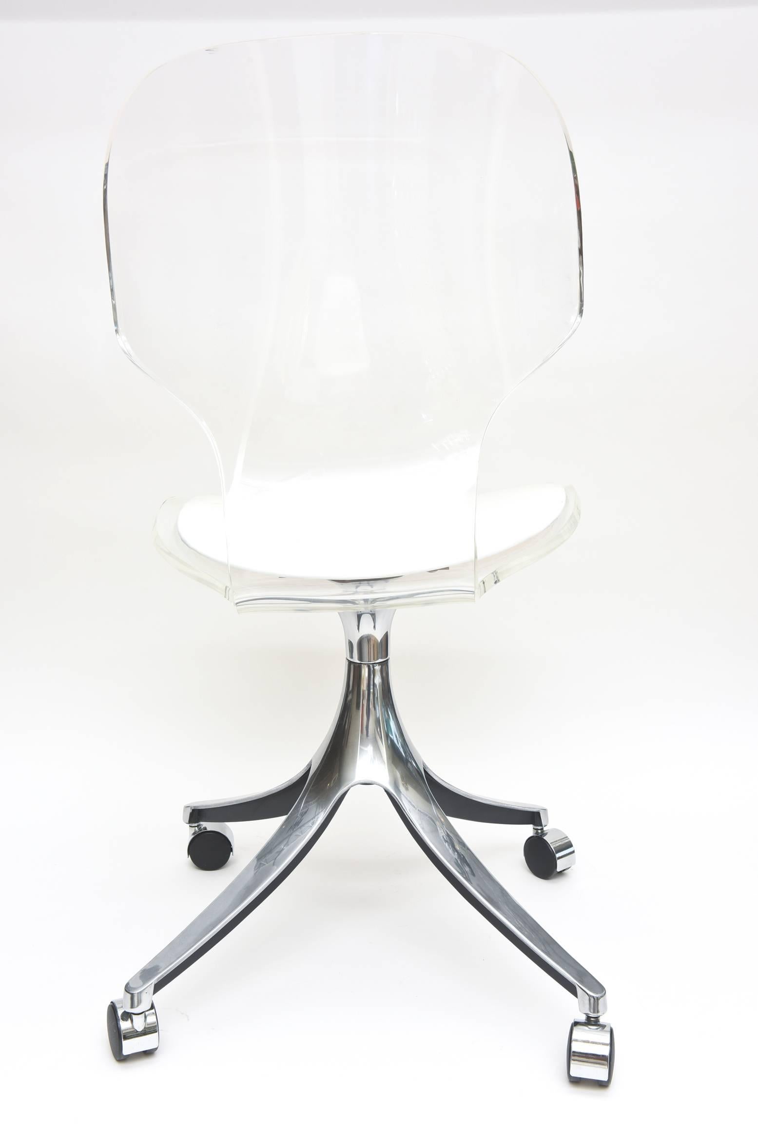 Vintage Lucite/Chrome/White Vinyl Desk/Vanity Chair 2