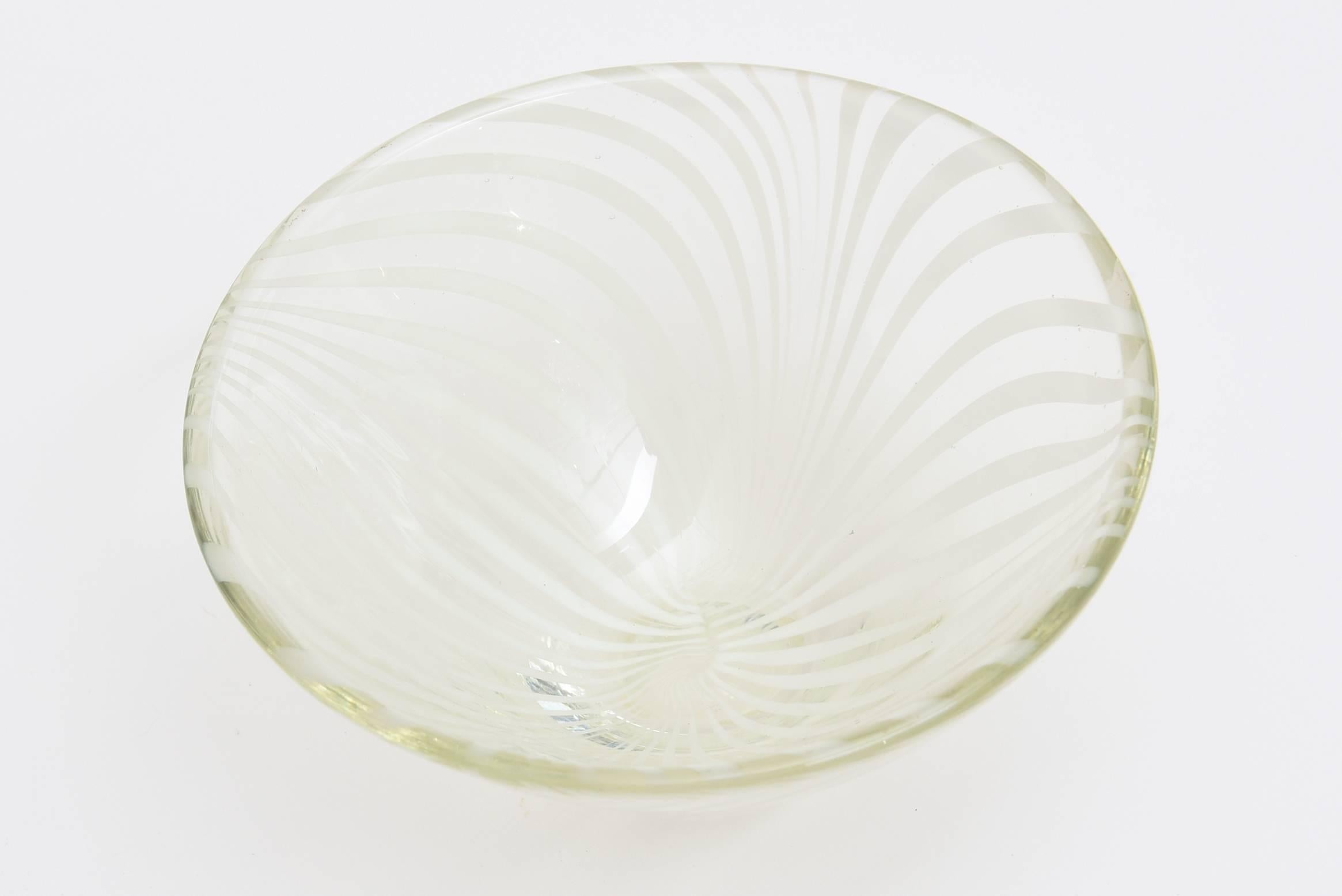 Mid-Century Modern Sculptural Optical Swirled Swedish Glass Bowl For Sale