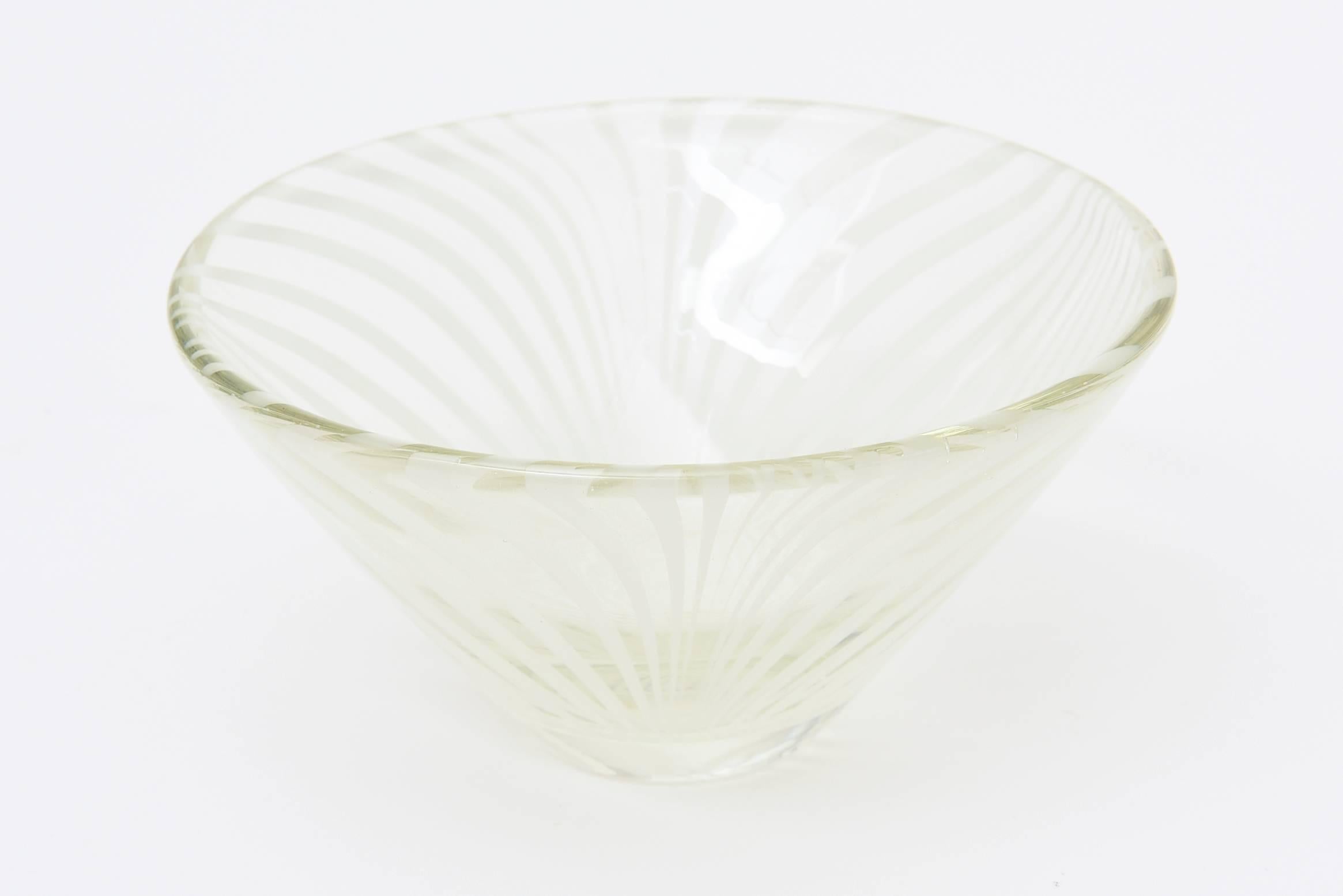 Sculptural Optical Swirled Swedish Glass Bowl For Sale 1