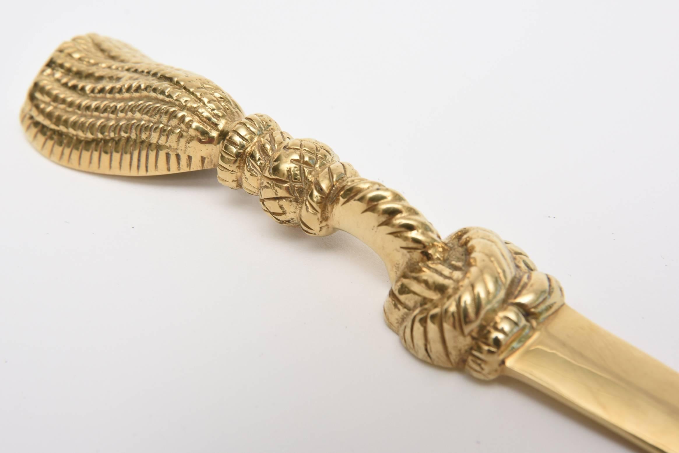 Brass Tasseled Letter Opener Desk Accessory Vintage In Good Condition In North Miami, FL