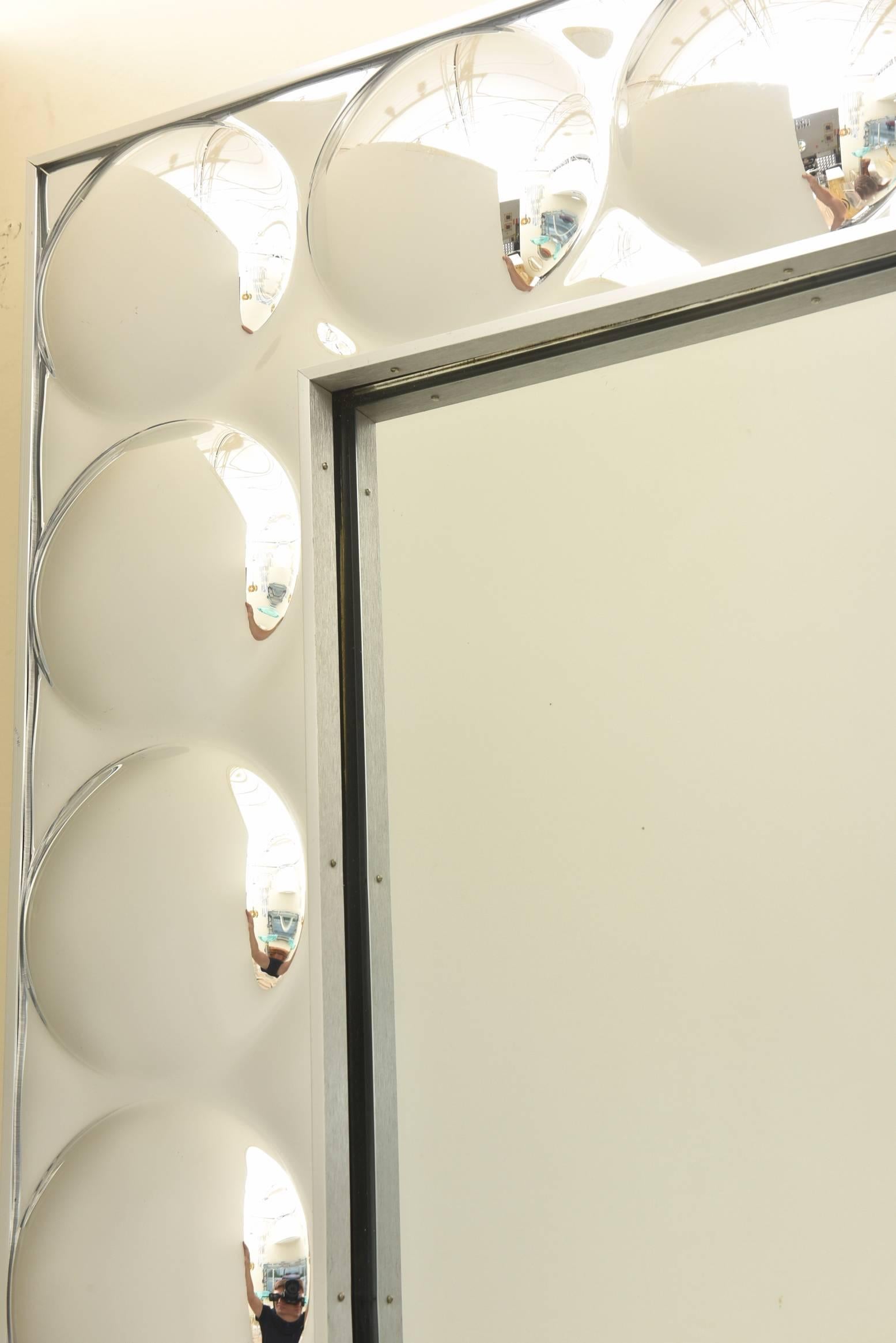 Modern Panton Style Square Silvered Plexiglass Bubble Mirror with Mirror