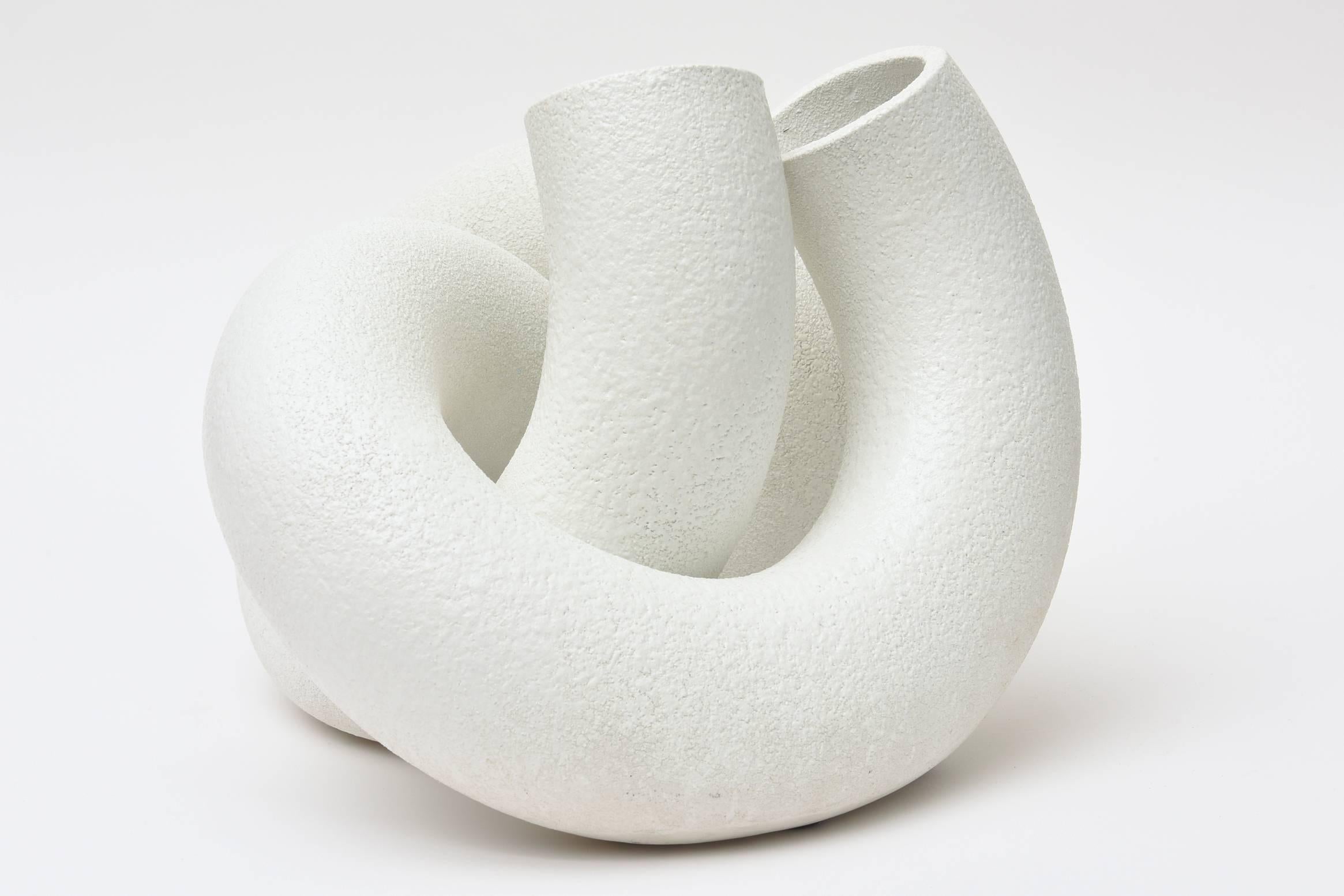 Organic Modern Italian Textured Monumental Twisted Ceramic Sculpture