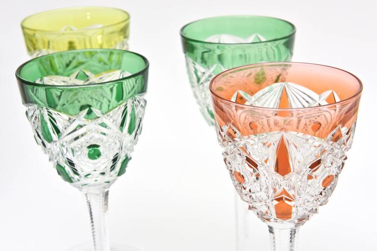 Set of Seven Cut and Etched Crystal Exquisite Signed Baccarat Wine Glasses at 1stDibs