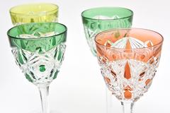 Set of Seven Cut and Etched Crystal Exquisite Signed Baccarat Wine Glasses
