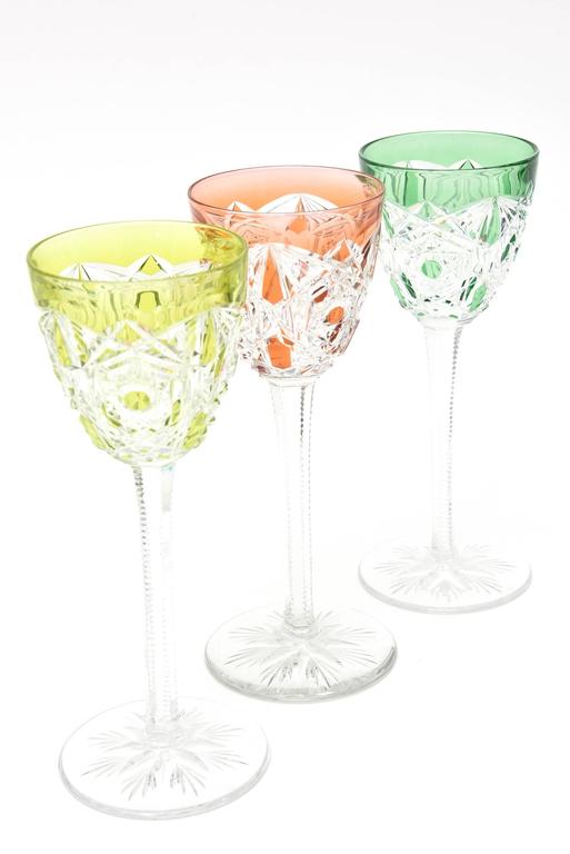 Set of Seven Cut and Etched Crystal Exquisite Signed Baccarat Wine Glasses at 1stDibs