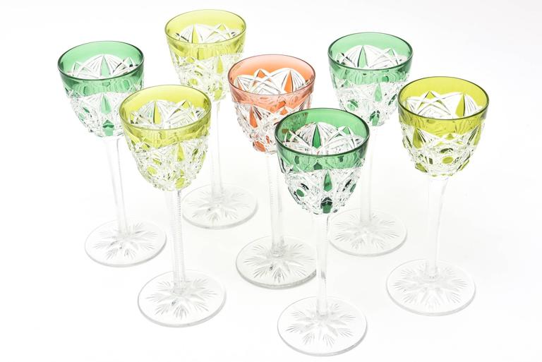 Set of Seven Cut and Etched Crystal Exquisite Signed Baccarat Wine Glasses at 1stDibs