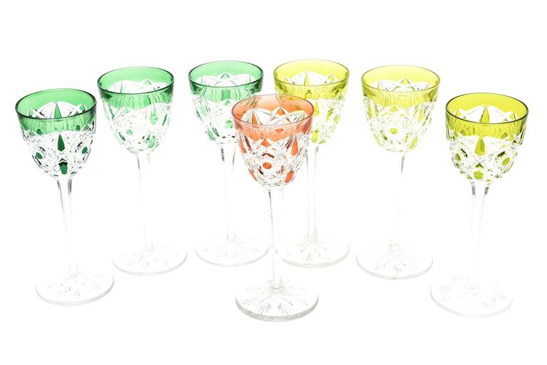 Set of Seven Cut and Etched Crystal Exquisite Signed Baccarat Wine Glasses at 1stDibs