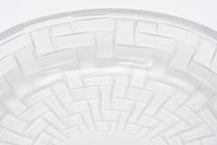 Signed Lalique Modernist Oval Crystal Abstract Glass Serving Bowl