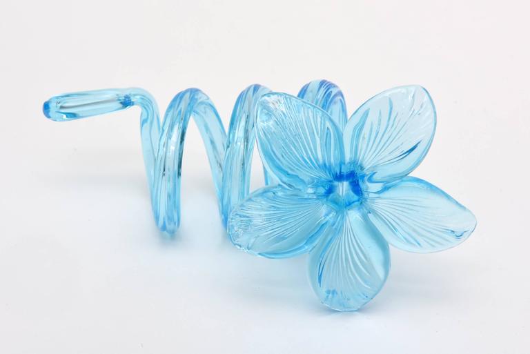 Collection of Nine Hand Blown Glass Coiled Turquoise Blue Flower Napkin