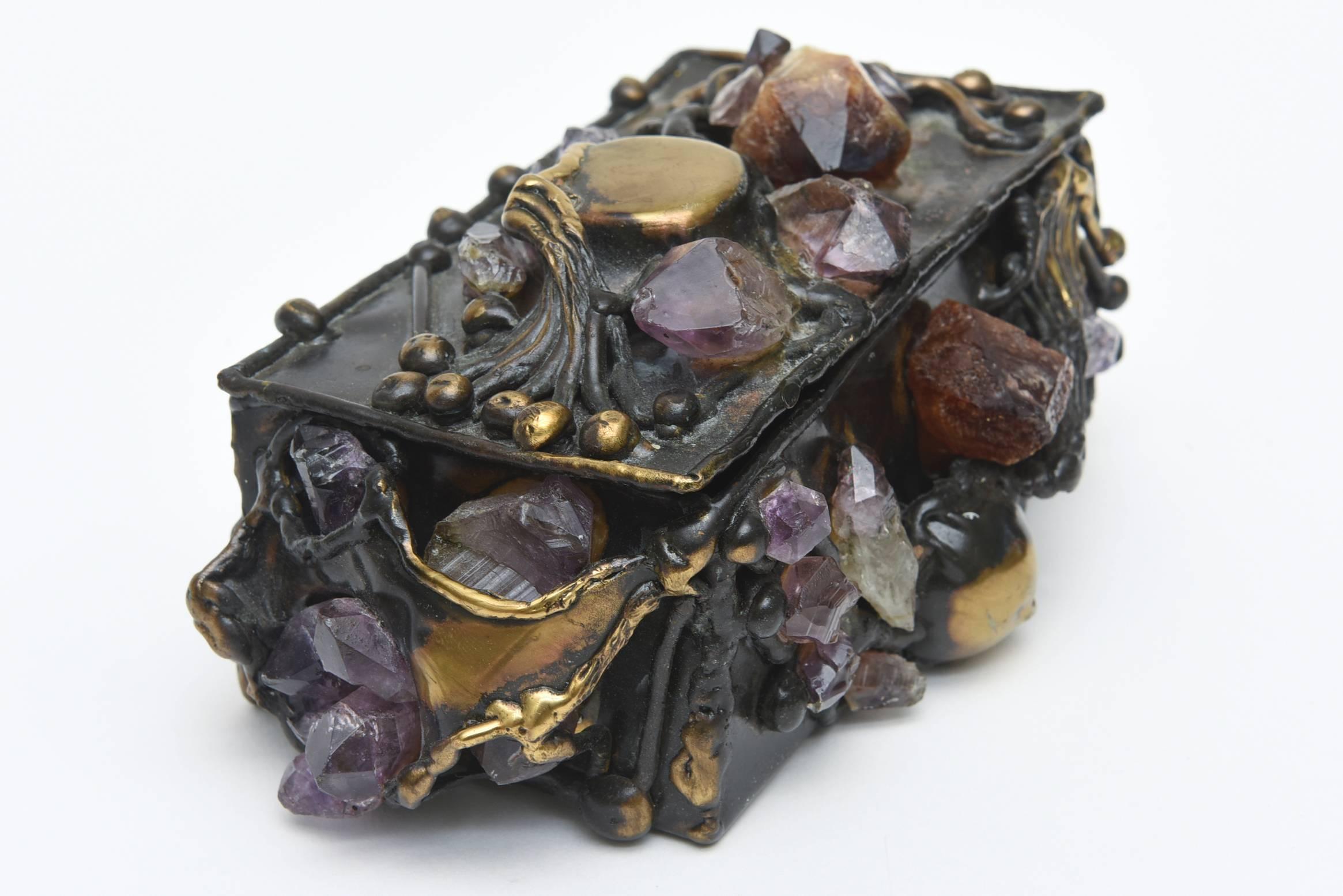 Brazilian Brutalist Small Jeweled Sculptural Box 