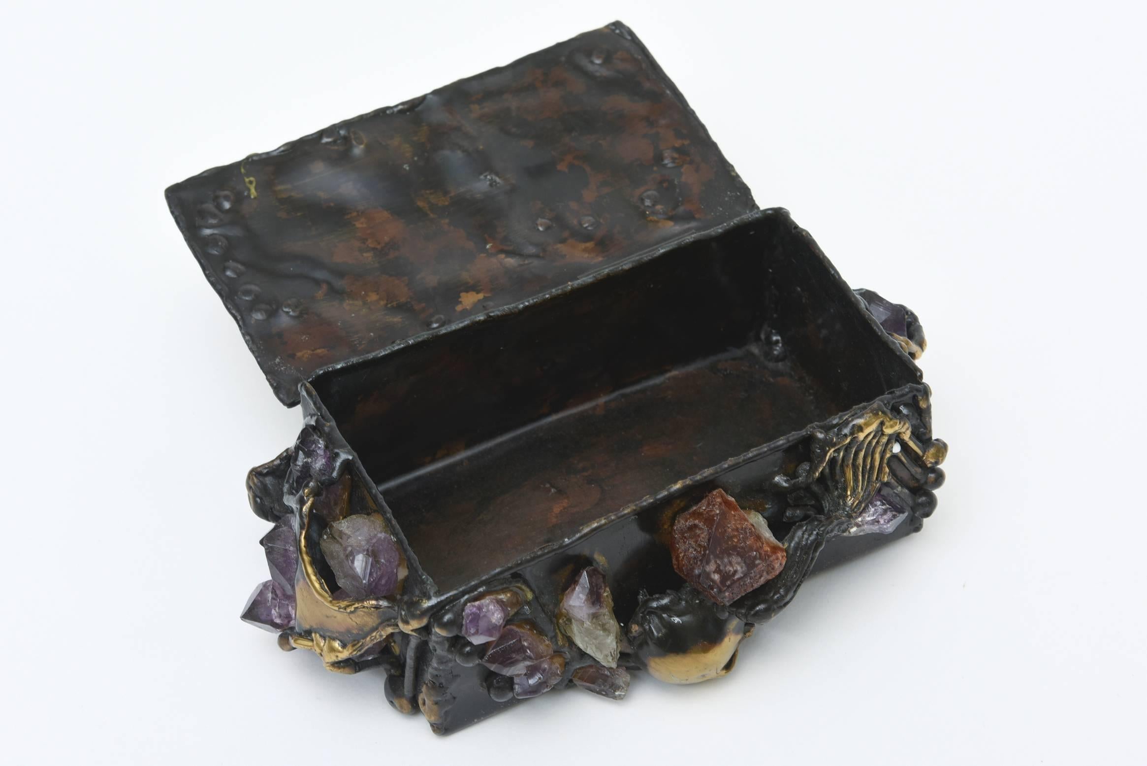 Brutalist Small Jeweled Sculptural Box  In Good Condition In North Miami, FL