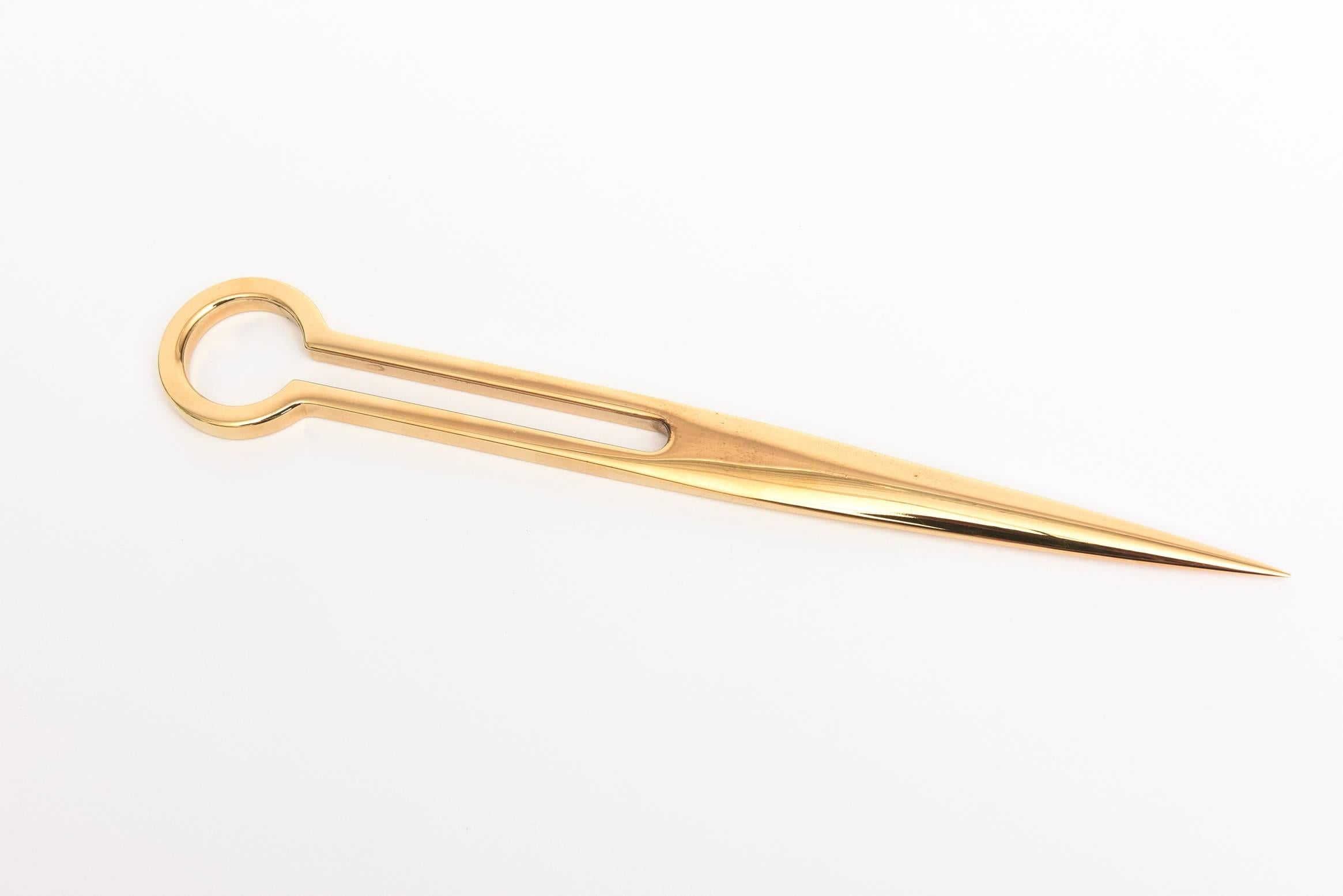 Mid-Century Modern Pair of Modernist Gold-Plated Letter Opener and Scissors/Desk Accessory