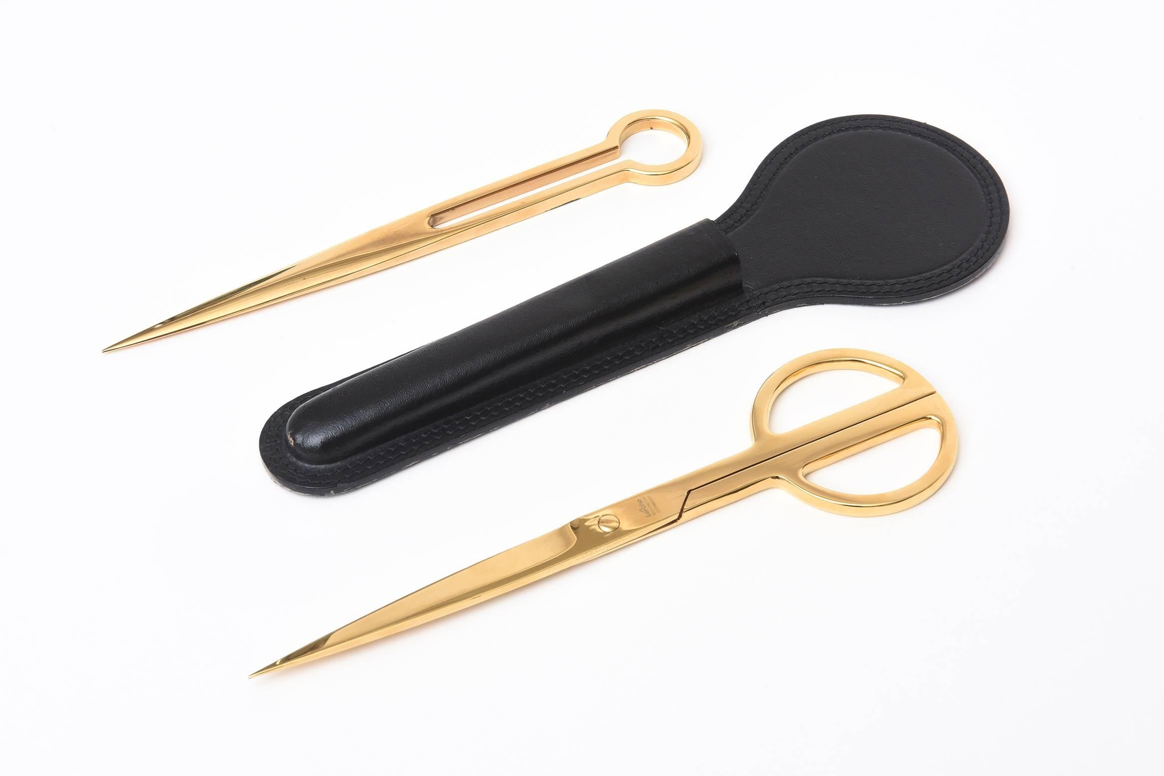 Mid-20th Century Pair of Modernist Gold-Plated Letter Opener and Scissors/Desk Accessory