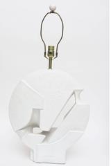 Pair of Sculptural and Textural White Plaster of Paris Cubist Lamps