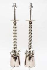 Pair of Nickel Silver Tall Vintage  Sculptural Rembrandt Lamps