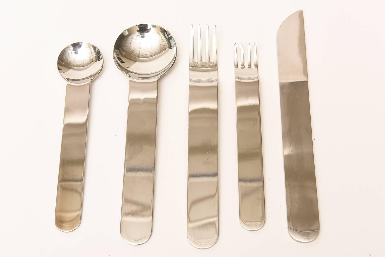 Rare Stainless Steel Italian Sergio Asti Modernist 43Piece Silverware