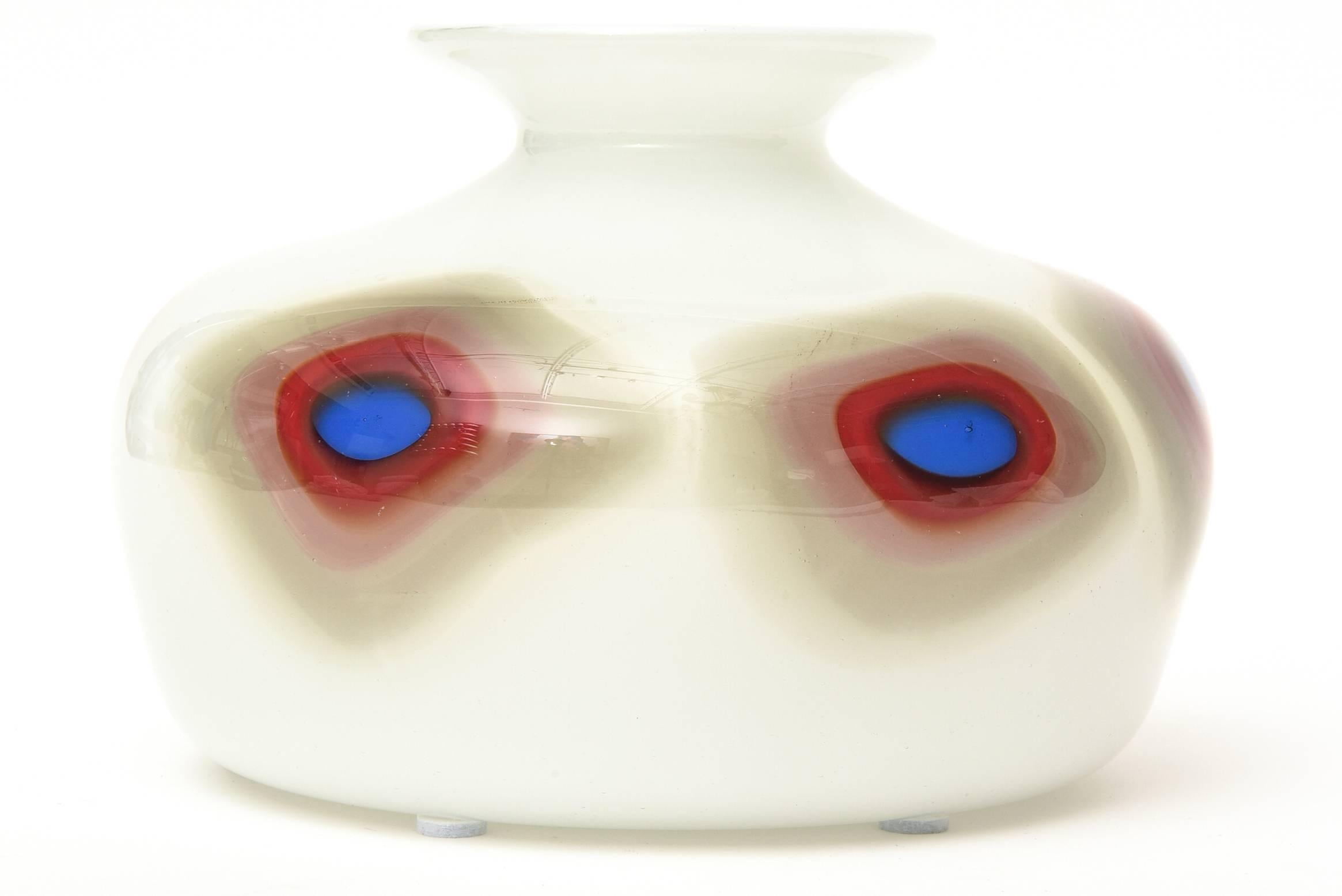 Mid-Century Modern Murano Glass Bullseye Vase or Vessel Vintage Italian Vintage en vente