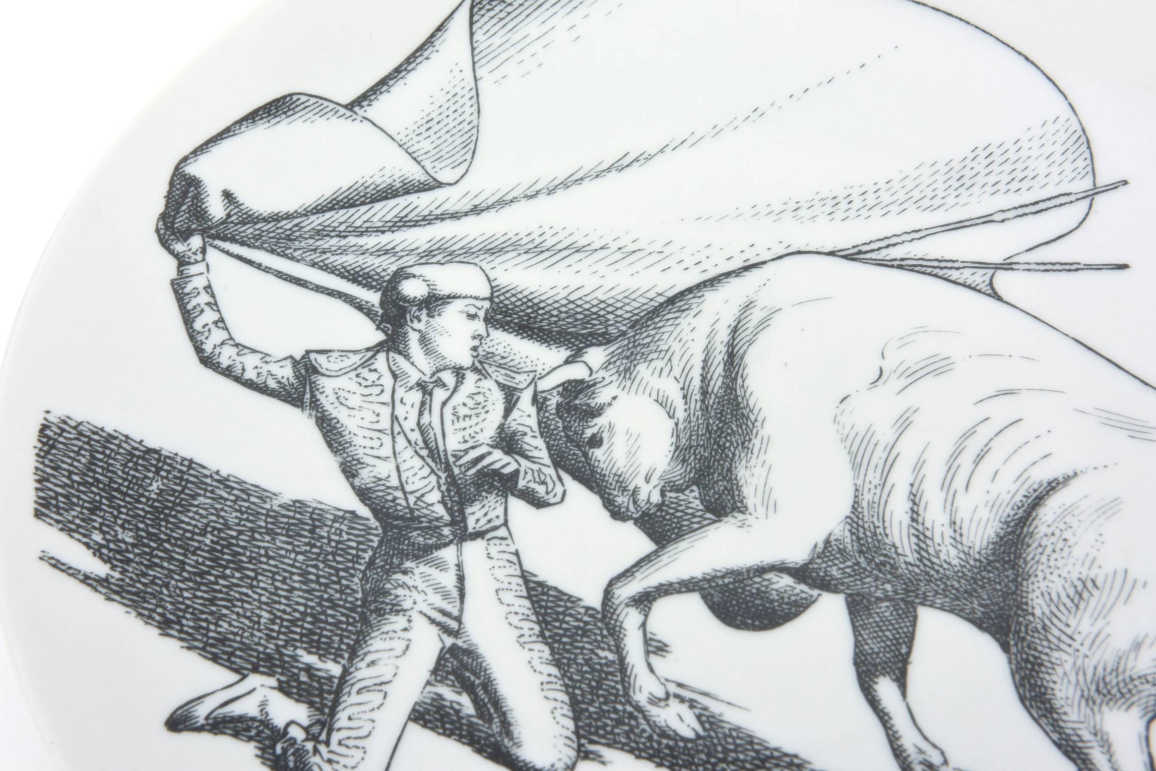 Seltene Matador & Bull Porzellan-Essteller von Piero Fornasetti, Sechser-Set, Vintage (Mitte des 20. Jahrhunderts) im Angebot