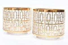 Pair of 24 Carat Gold-Plated Overlay over Glass Shoji Screen Ice Buckets