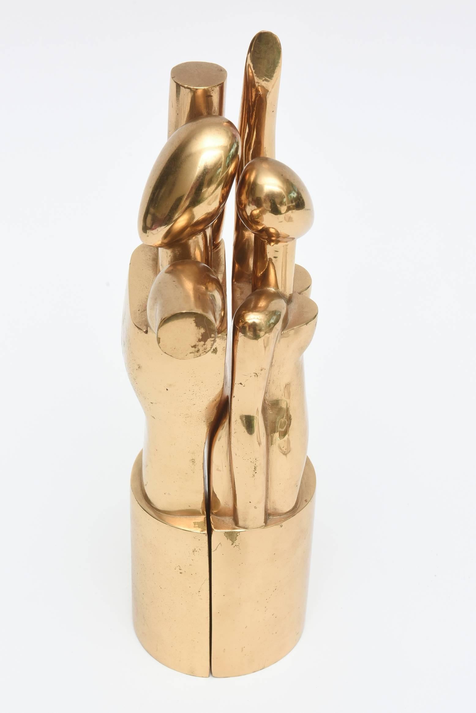 Vintage Bronze signiert datiert Rabaey Kubistische Modernist Skulpturen Paar Mann Frau (Ende des 20. Jahrhunderts) im Angebot