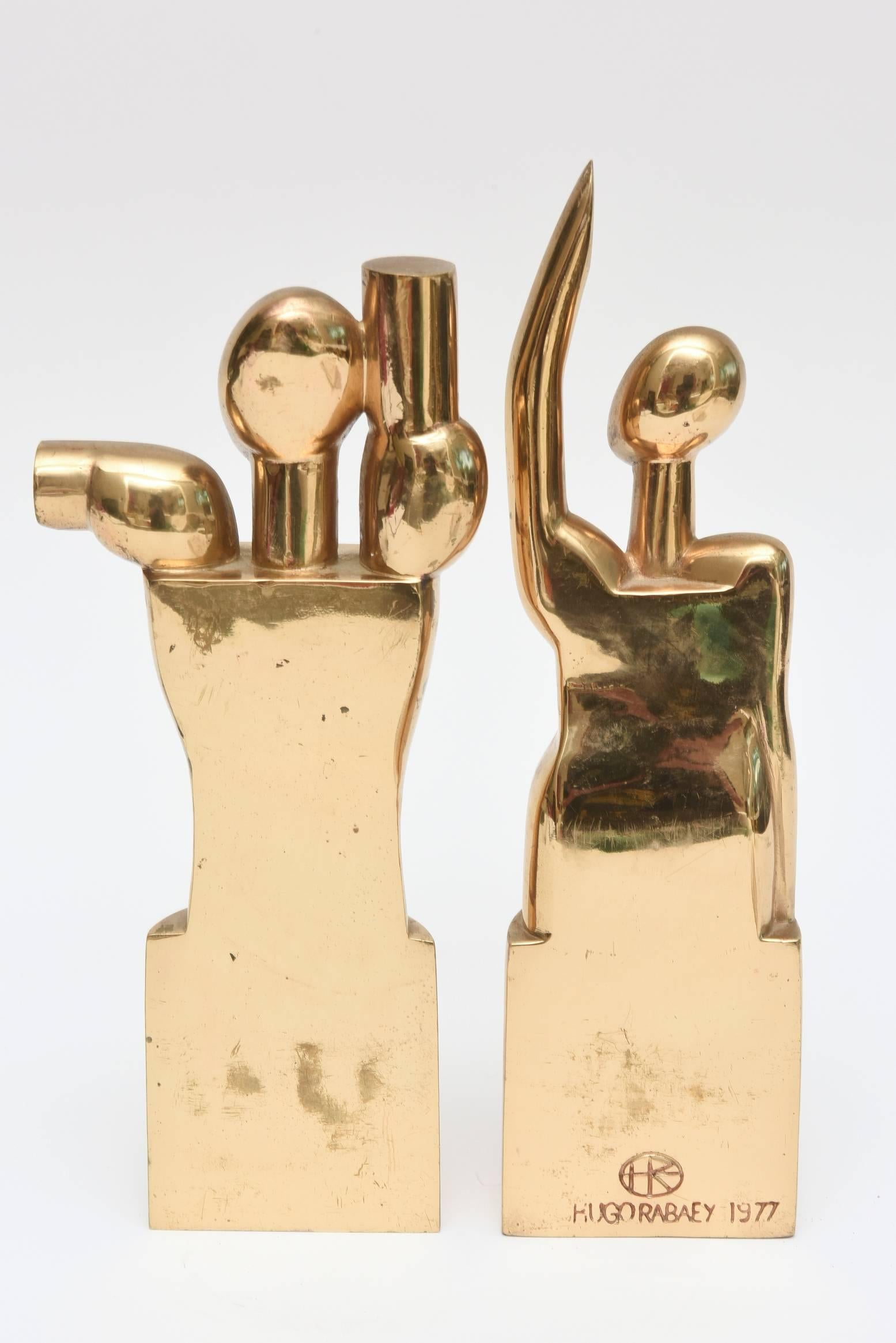 Vintage Bronze signiert datiert Rabaey Kubistische Modernist Skulpturen Paar Mann Frau im Angebot 3