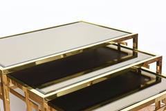 Italian Vintage Brass and Glass Greek Key Nesting Tables Set of Three