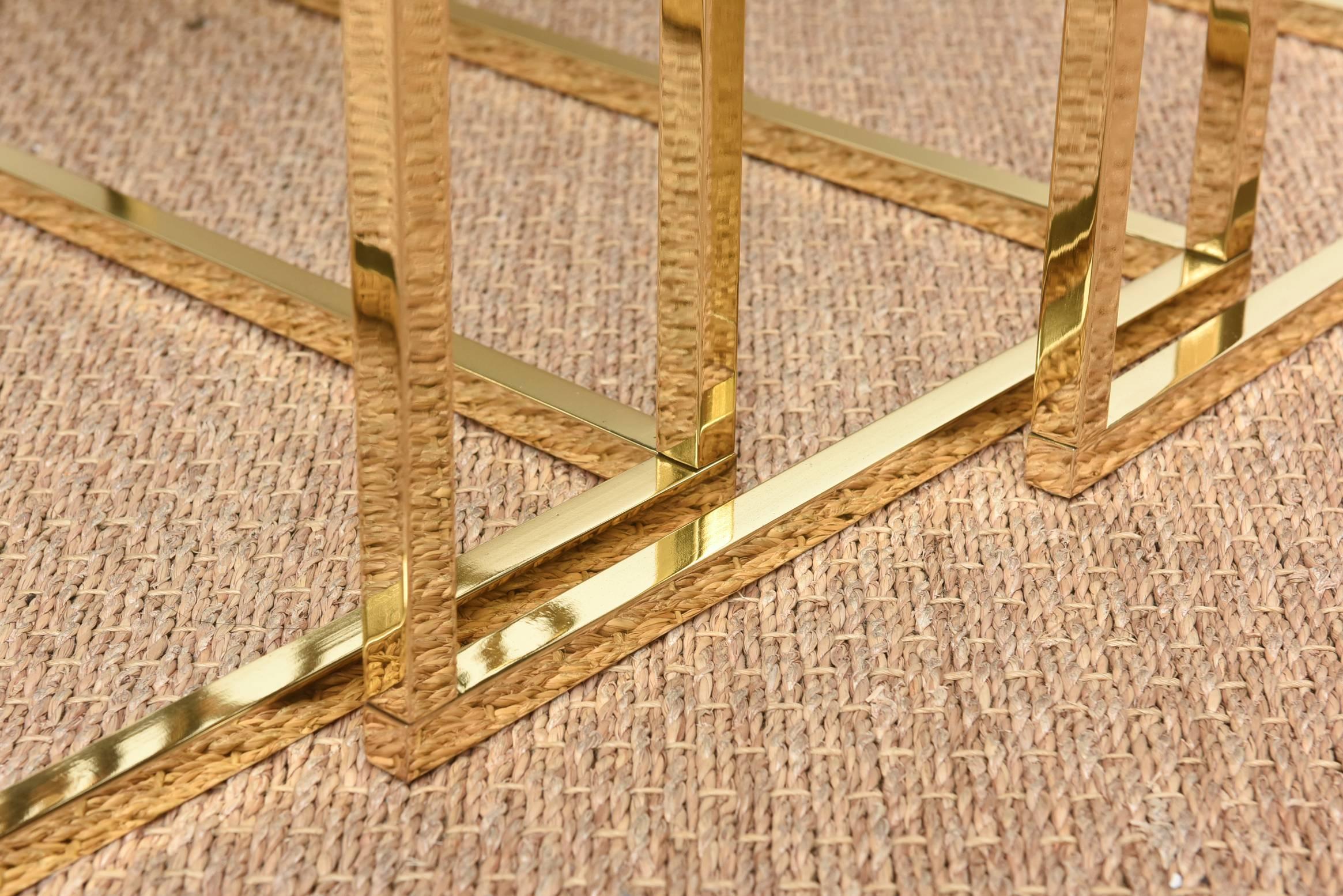 Italian Vintage Brass and Glass Greek Key Nesting Tables Set of Three For Sale 1