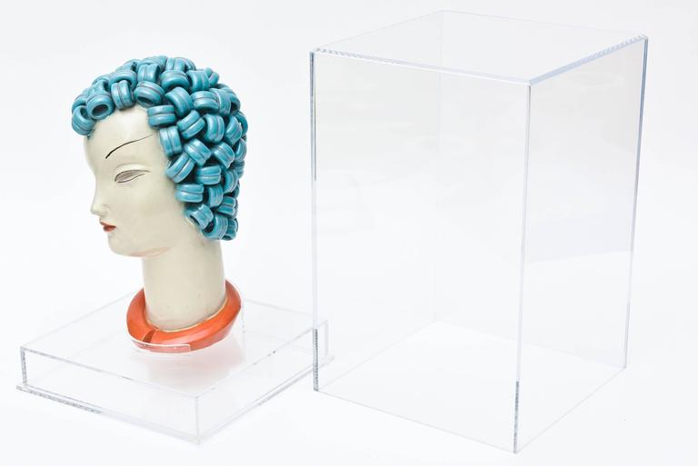 Goldscheider Inspired Czech Signed Ceramic Stylized Art Deco Head For Sale 1