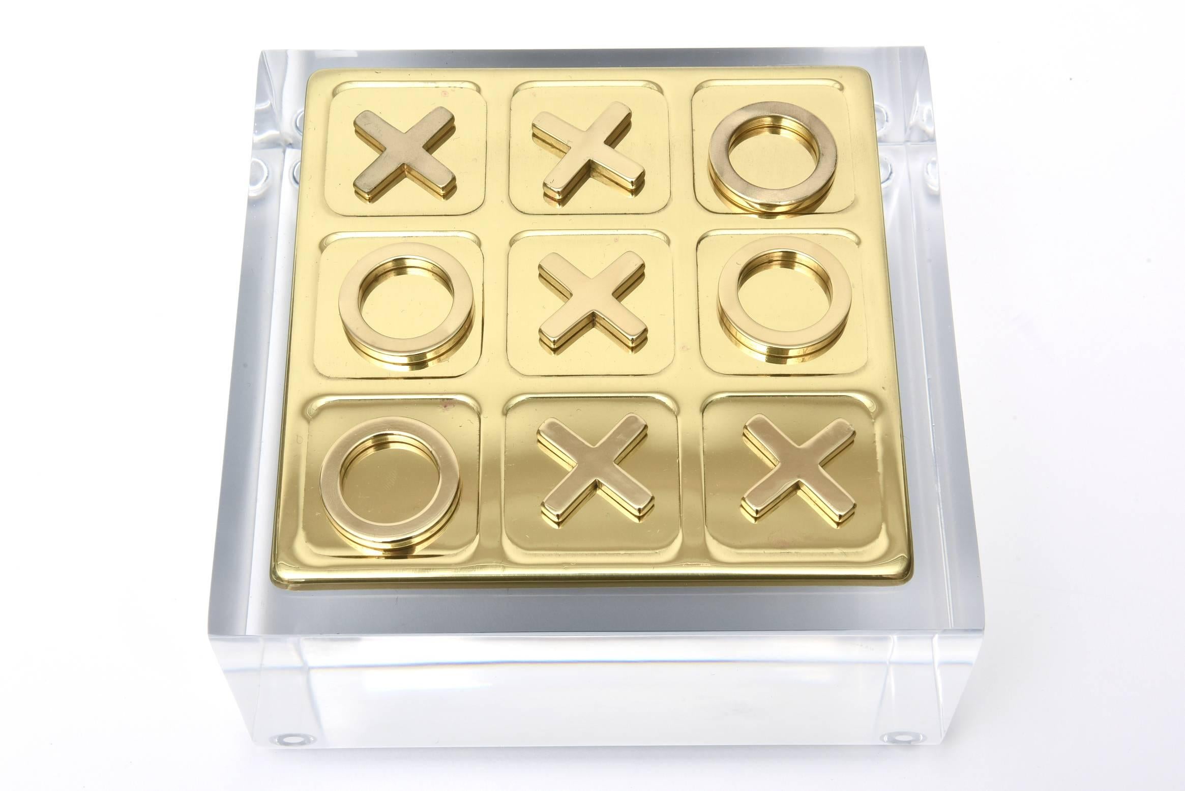 Vintage Brass Tic Tac Toe Game on Thick Lucite Base/ SUMMER SALE 1