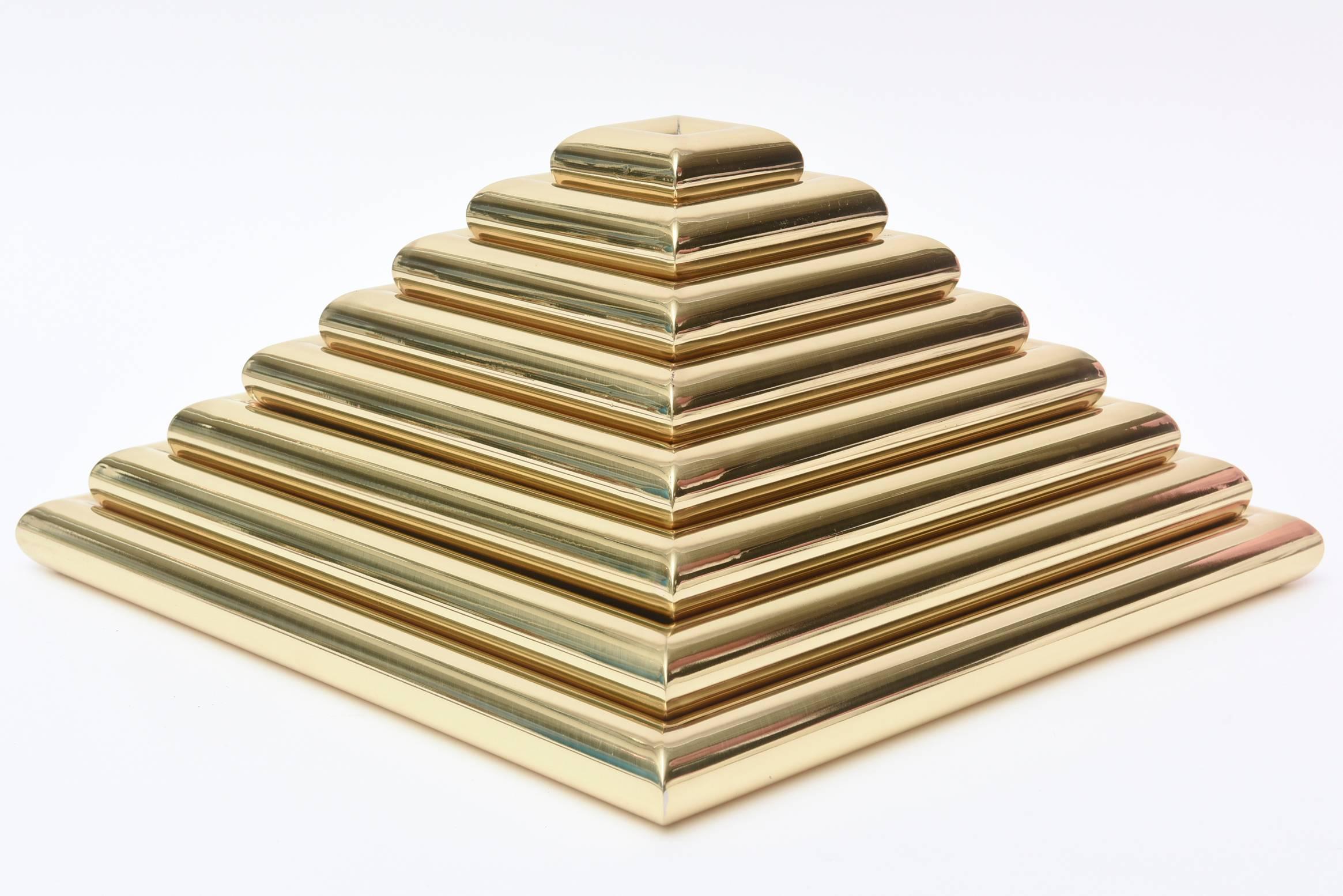 Modern Romeo Rega Brass Pyramid Sculpture Vintage
