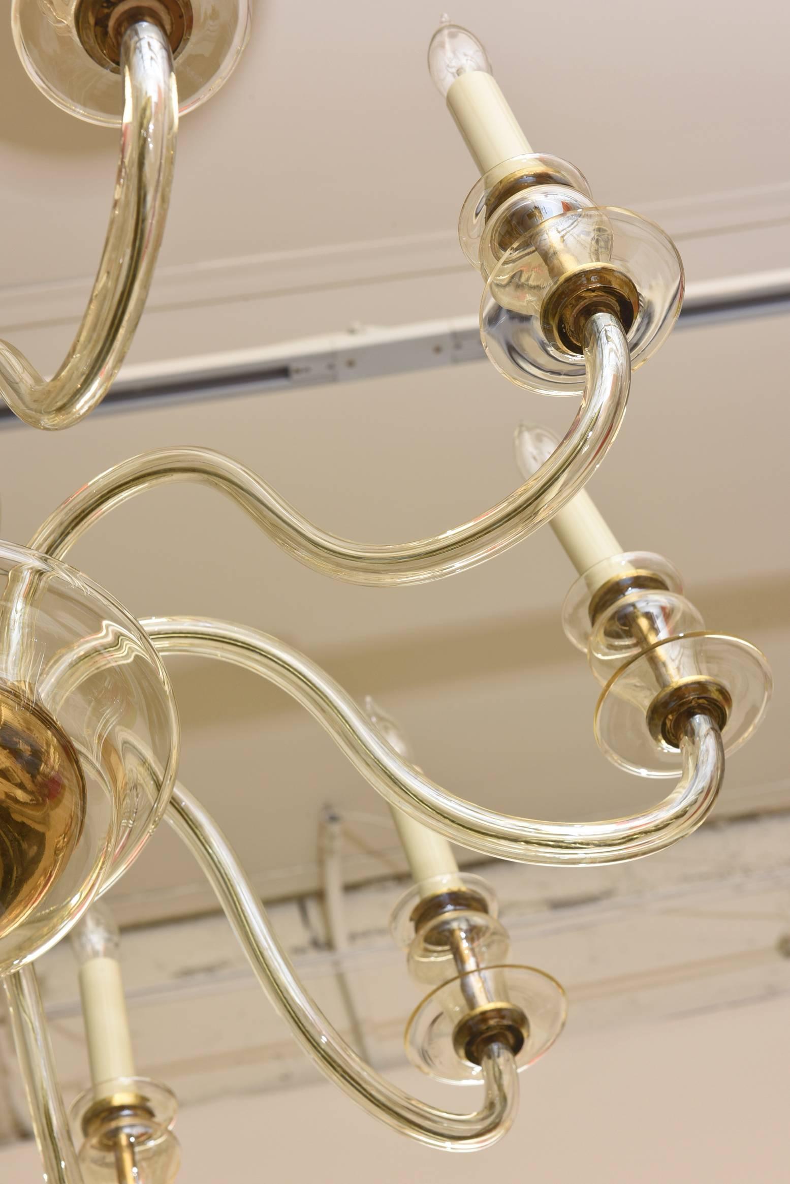 Ten-Arm Italian Murano Vintage Glass Clear and Gold Aventurine Chandelier/ SALE 1