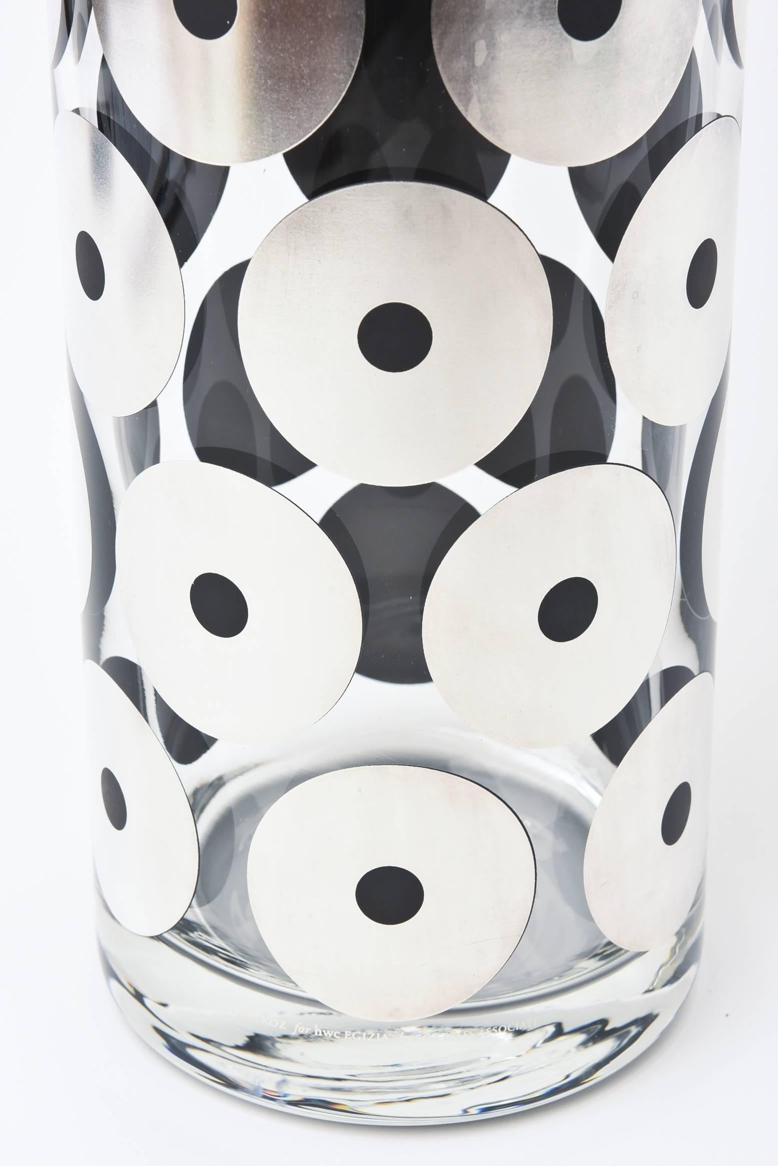 Modern Signed Egizia for Sottsass Sterling Silver Overlay Graphic  Geometric Vase