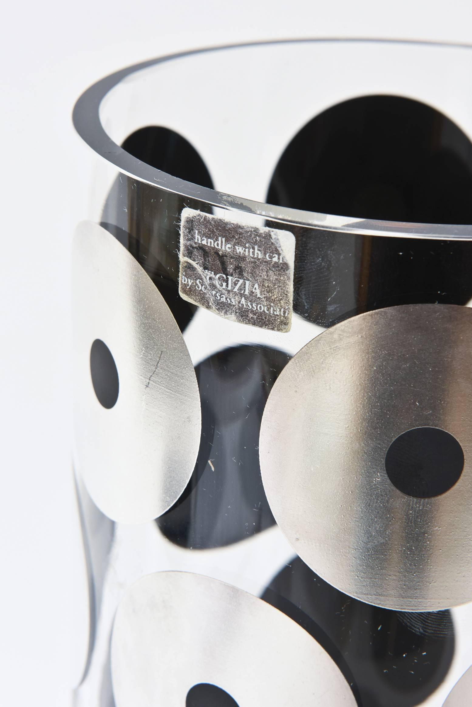 Italian Signed Egizia for Sottsass Sterling Silver Overlay Graphic  Geometric Vase