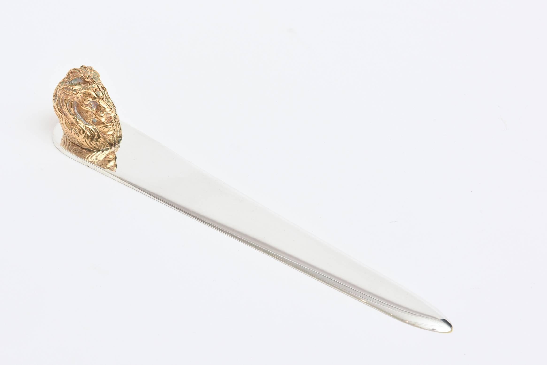 French  Hermès Silver Plate and 24-Carat Gold-Plated Letter Opener/ Desk Accessory