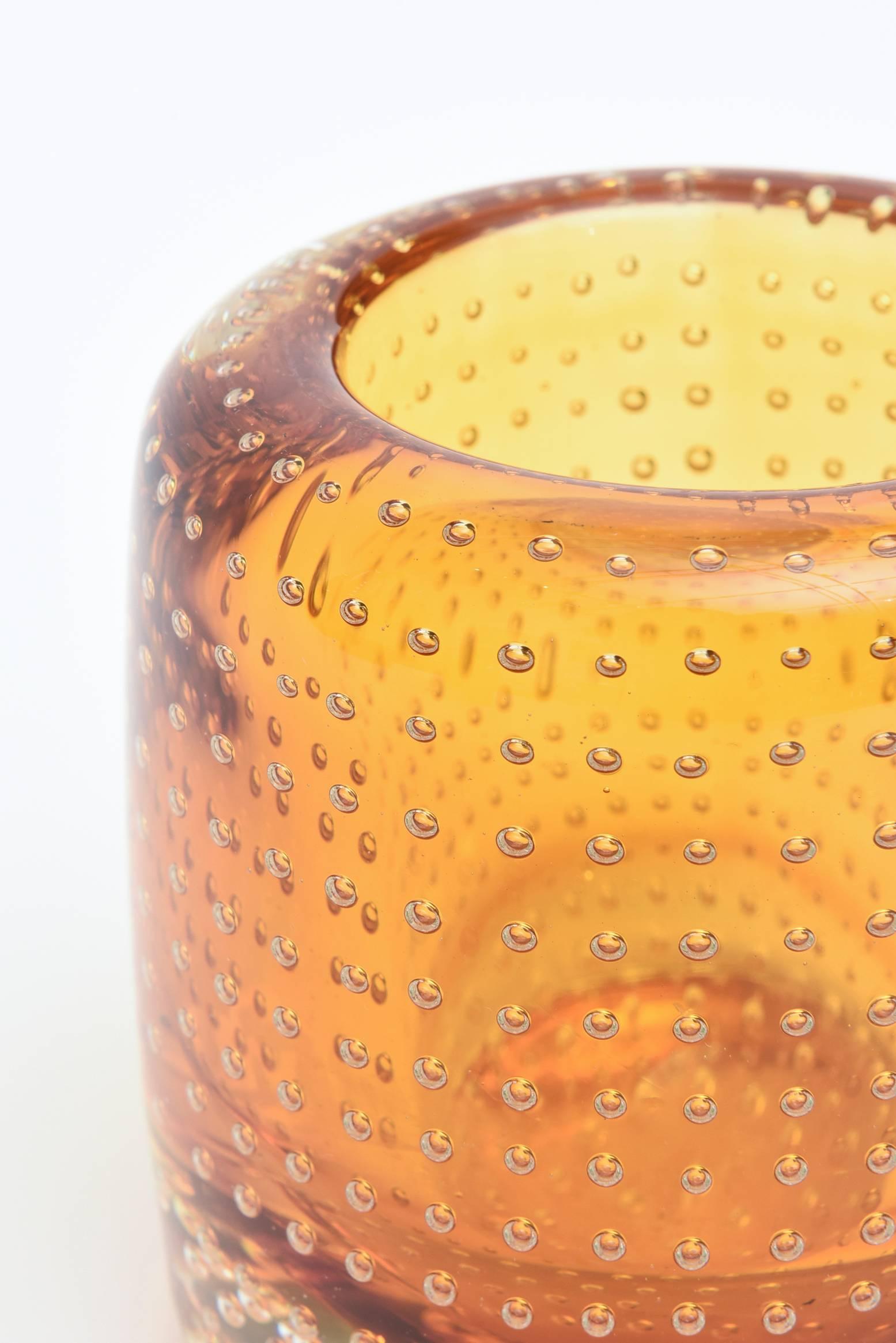 Mid-Century Modern Heavy Bullecante Italian Murano Seguso Glass Vase or Candleholder