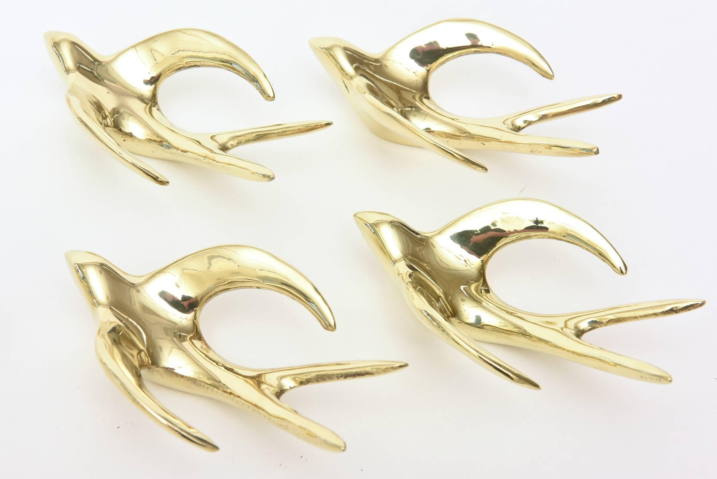 Modern Set of 10 European Solid Brass Sculptural Napkin Holders /SATURDAY SALE